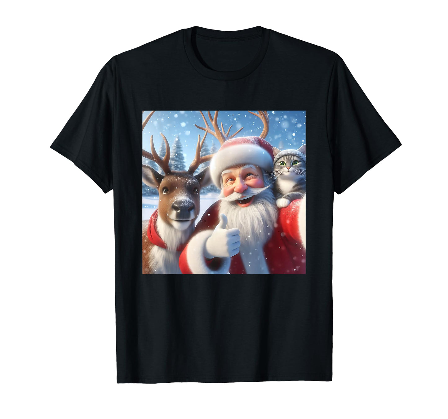 Reindeer Cat Selfie Christmas Funny Cute Santa Tee T-Shirt