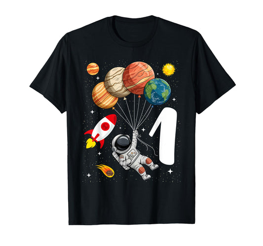 1 Year Old Astronaut Outer Space 1st Birthday Boy Girl Kids T-Shirt