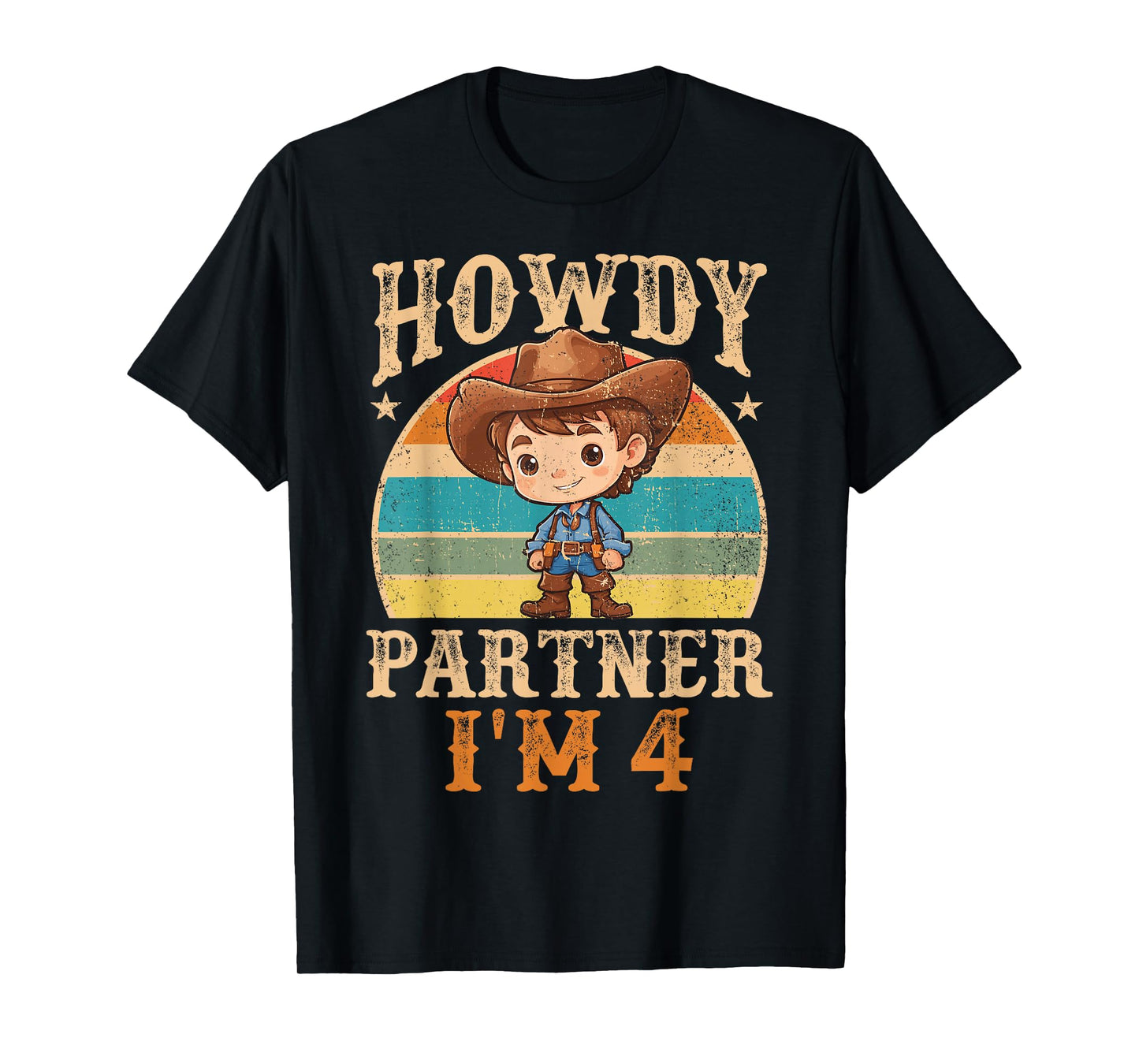 Howdy Partner I'm 4 Cowboy 4th Birthday Country Western Boy T-Shirt