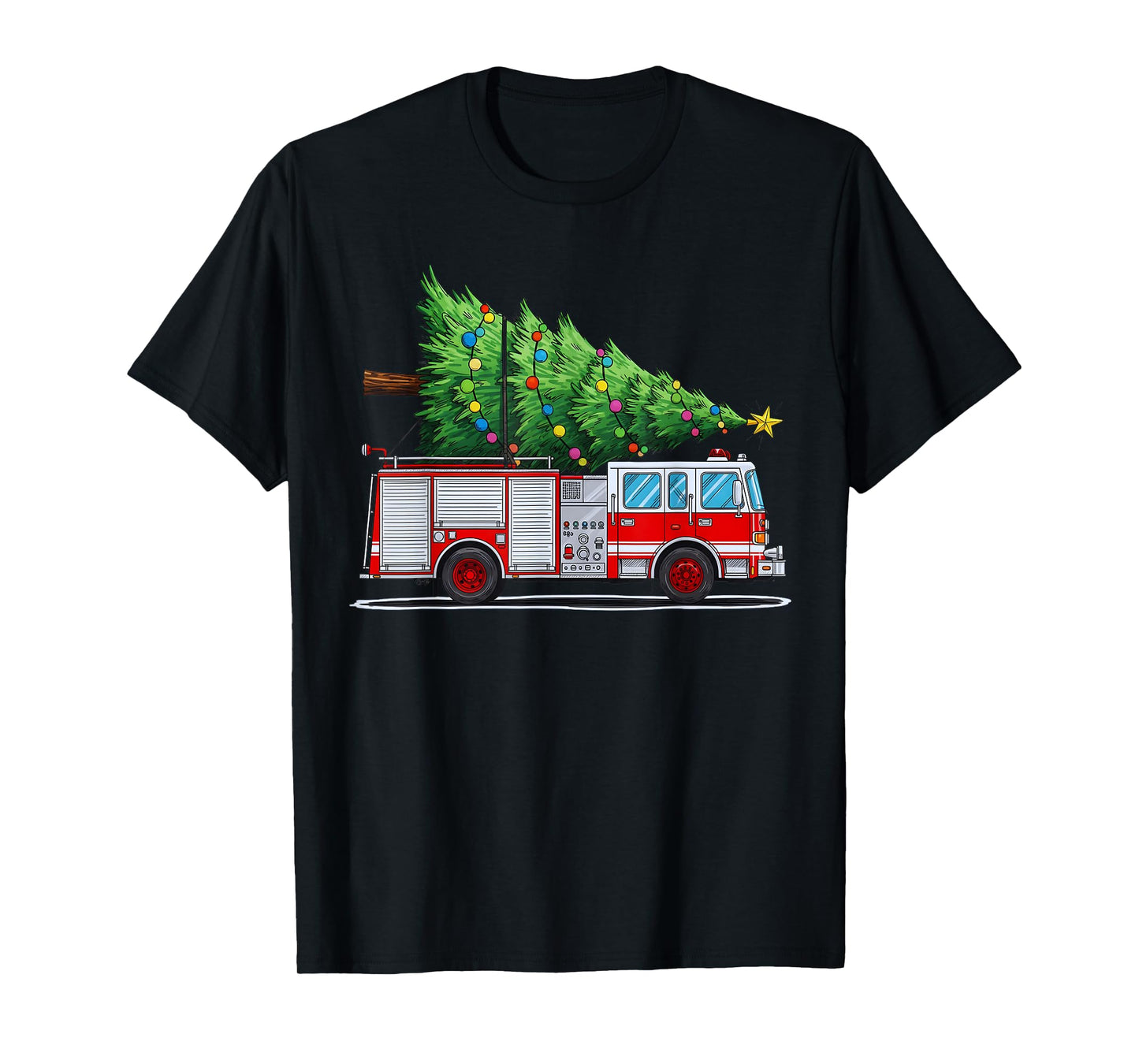 Fire Truck Christmas Tree Xmas Lights Firefighter Holiday T-Shirt