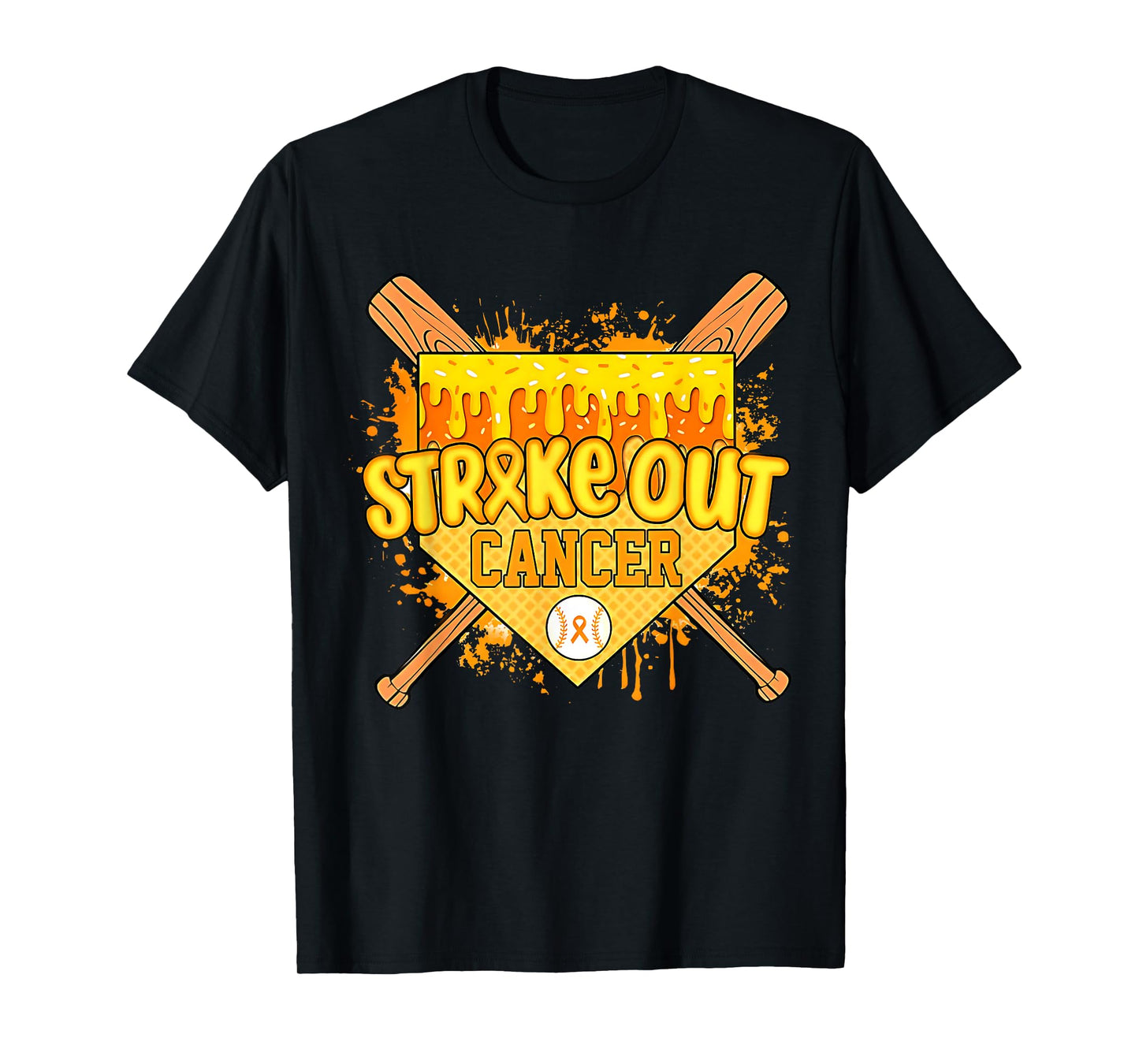 Home Plate Ice Cream Drip Childhood Cancer Baseball Gold T-Shirt