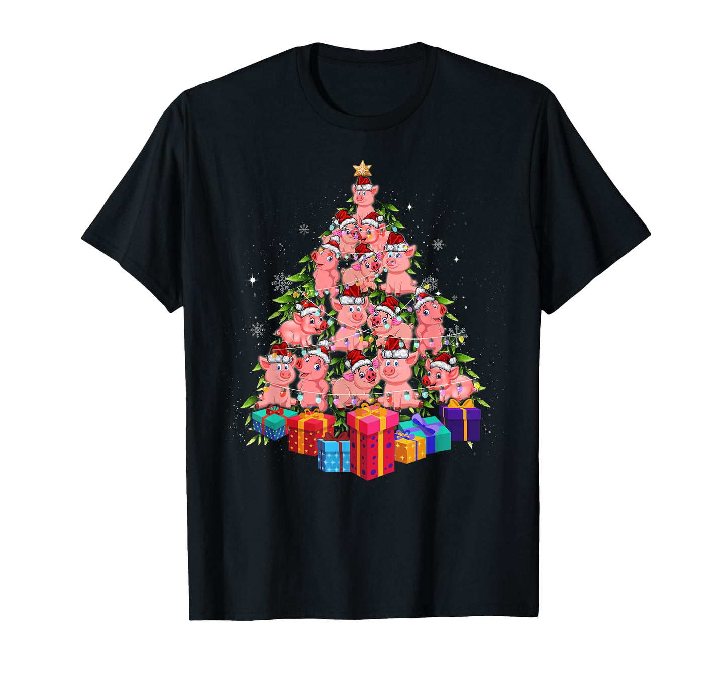 Funny Farmer Christmas Tree Pig Family Xmas Pajamas Matching T-Shirt
