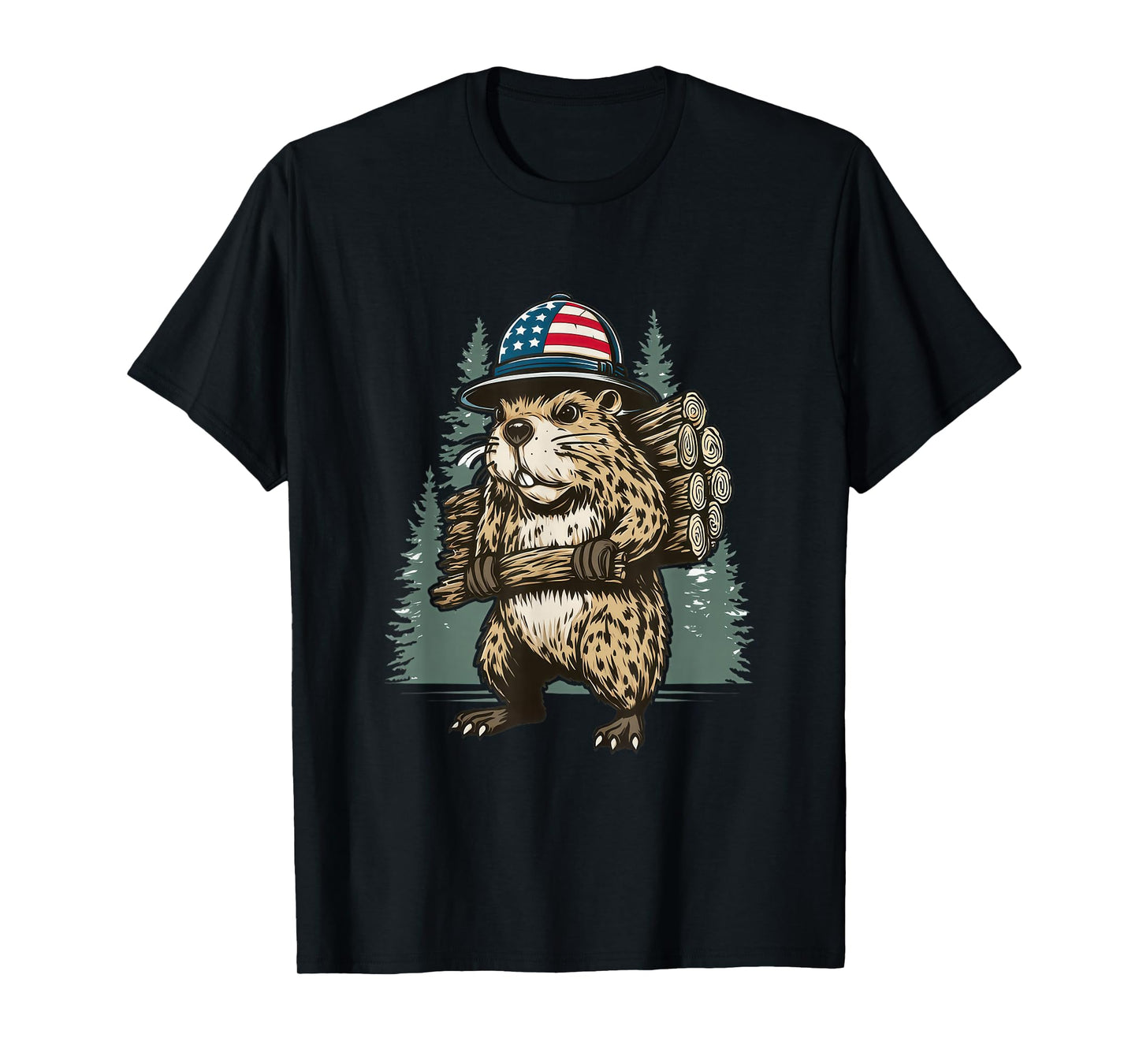 Great Beaver Costume in US Colors in Forest T-Shirt