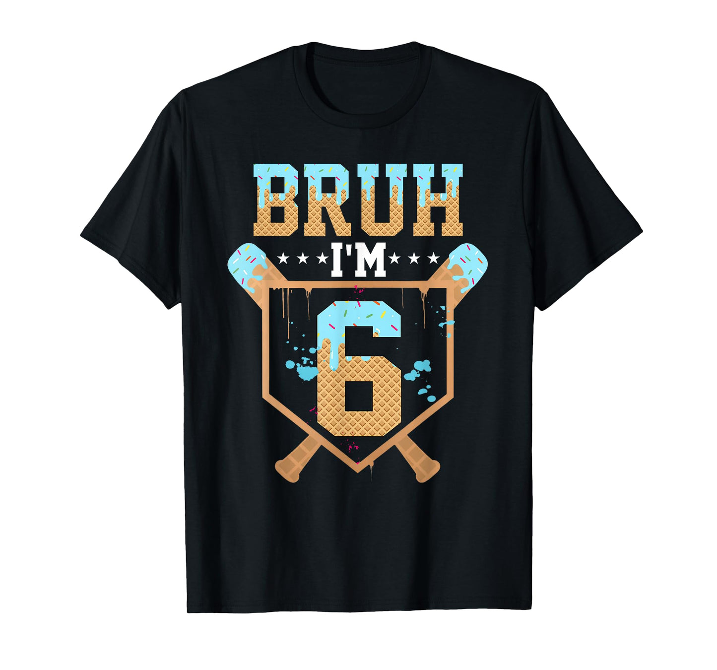 Bruh 6th Birthday Boy Baseball Ice Cream Drip 6 Year Old Boy T-Shirt