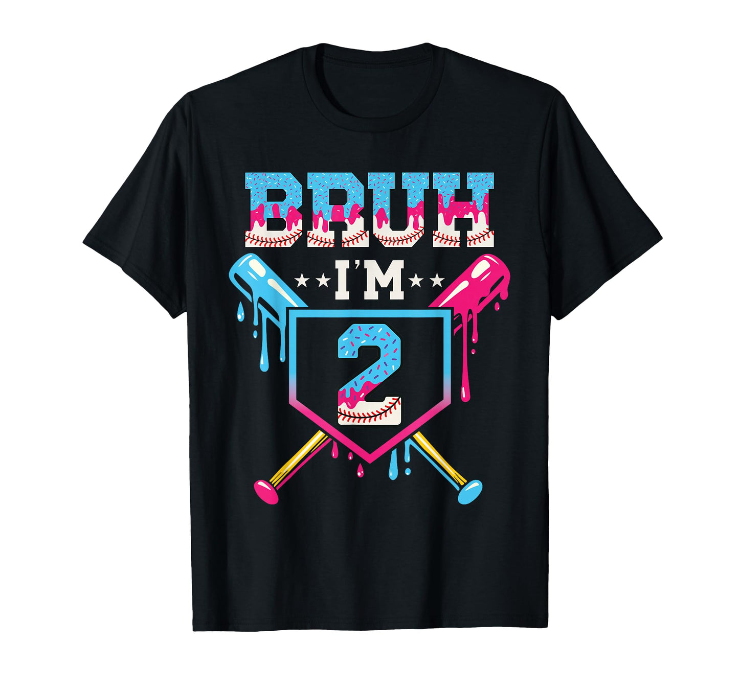 Bruh Baseball 2 Year Old Ice Cream 2nd Birthday Boy Number 2 T-Shirt
