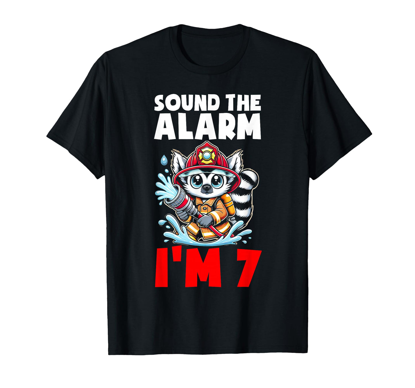 Lemur Firefighter Fireman Kids 7th Birthday Boys 7 Year Old T-Shirt
