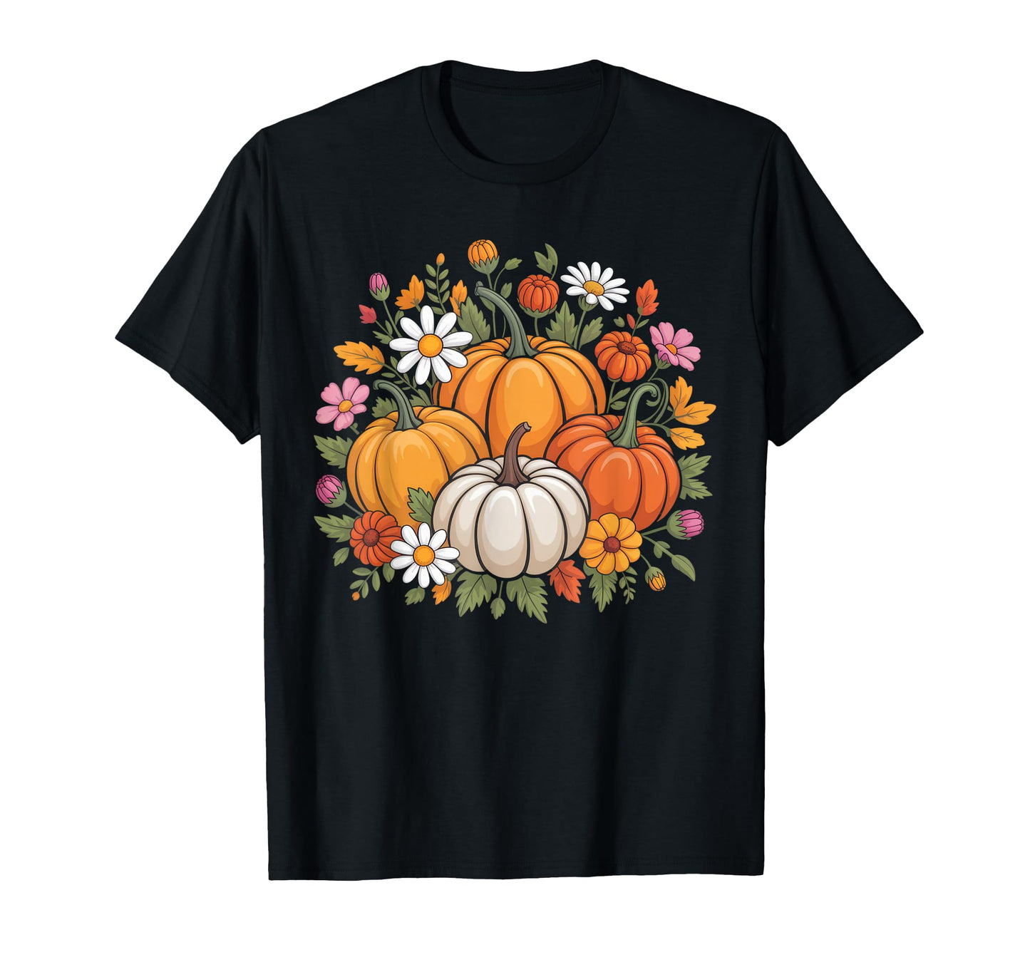 Autumn Harvest Pumpkins Floral Art for Nature Lovers T-Shirt