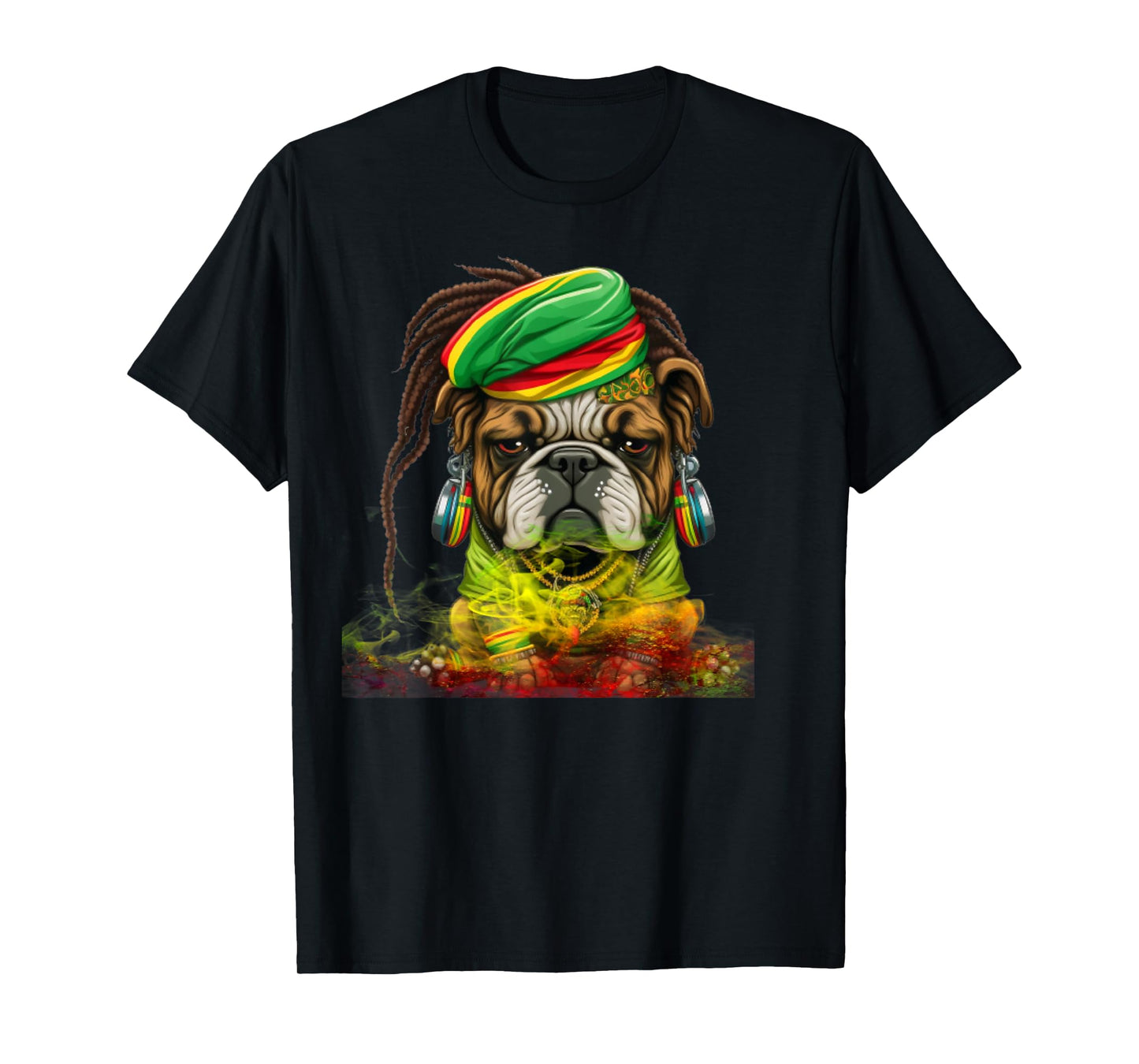 Rasta Dog Stylish Rastafari Bulldog Reggae & Jamaica Vibes T-Shirt