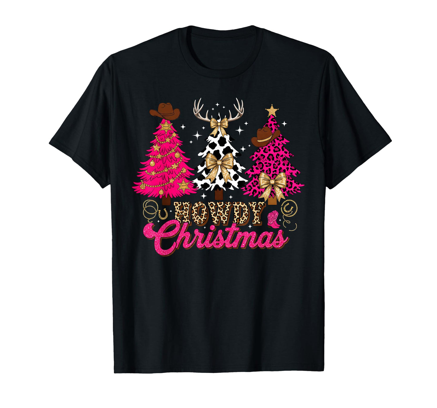 Howdy Christmas Cowboy Western Xmas Trees Pajamas Holiday T-Shirt