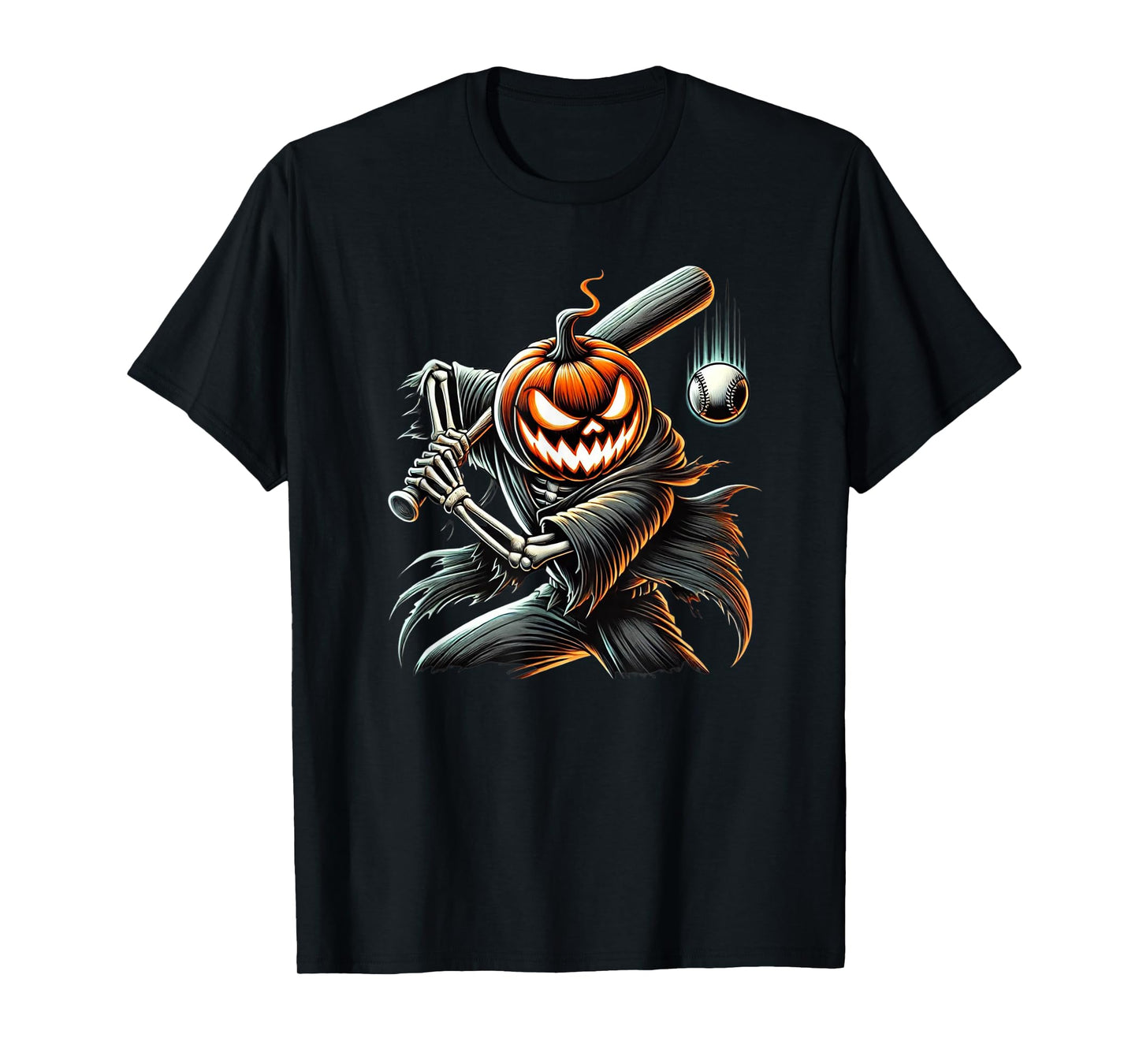 Skeleton Baseball Player Pumpkin Head Halloween Costume 2024 T-Shirt