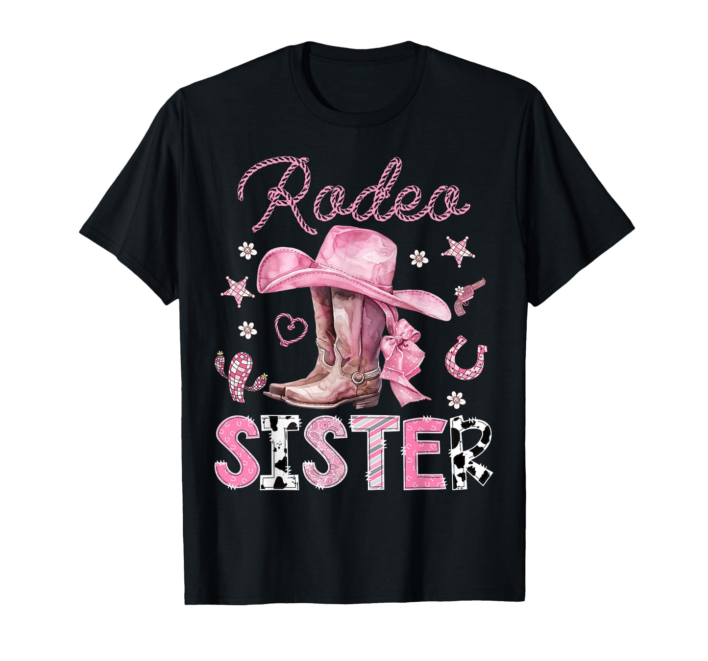 Rodeo Sister Pink Boots Coquette CowGirl 1St Birthday T-Shirt