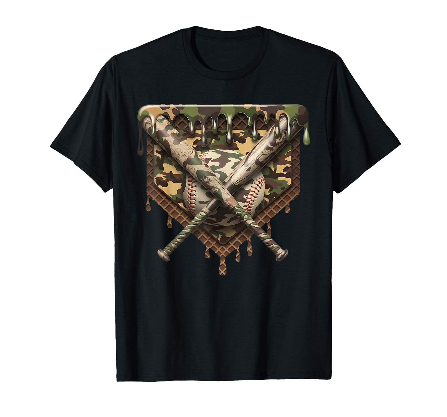 Baseball Home Plate Drip Baseball Ice Cream Camo Matching T-Shirt