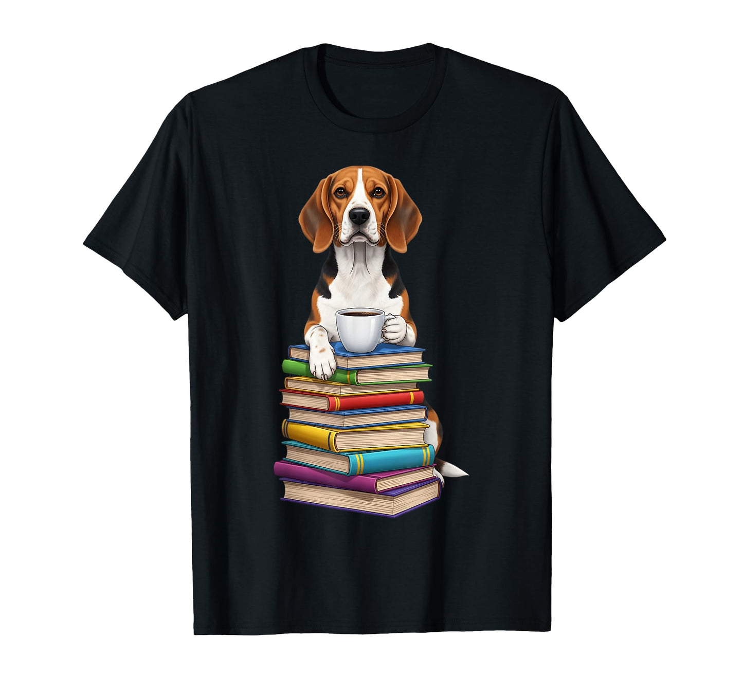 Bookworm Beagle Reading Books Drinking Coffee Dog Lover T-Shirt