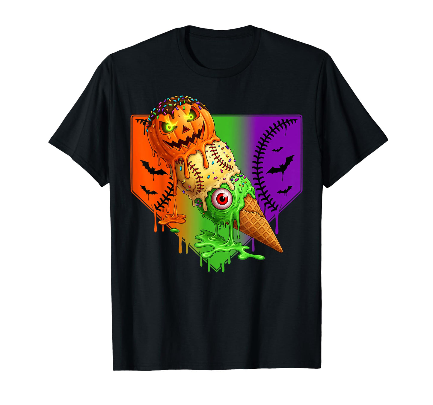 Baseball Ice Cream Cone Drip Home Plate Dripping Halloween T-Shirt