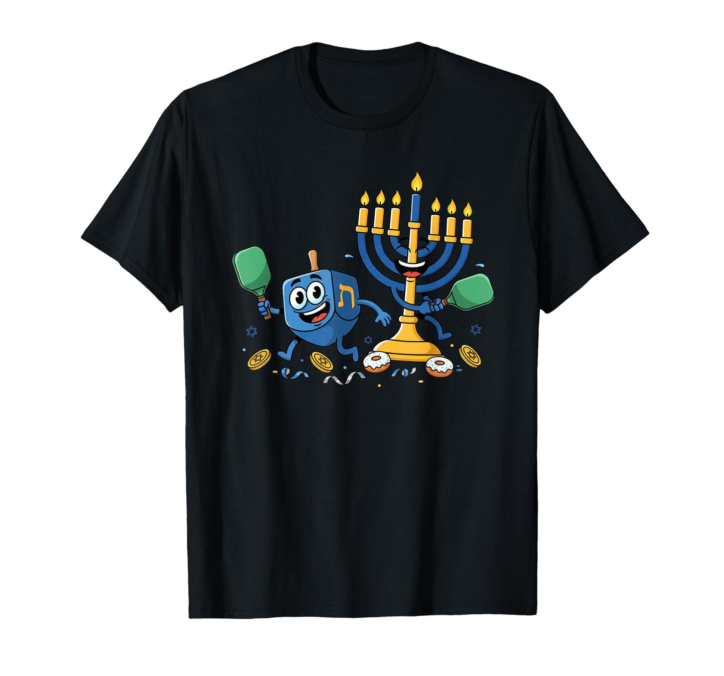 Funny Pickleball Dreidel Menorah Hanukkah Kids Womens Mens T-Shirt