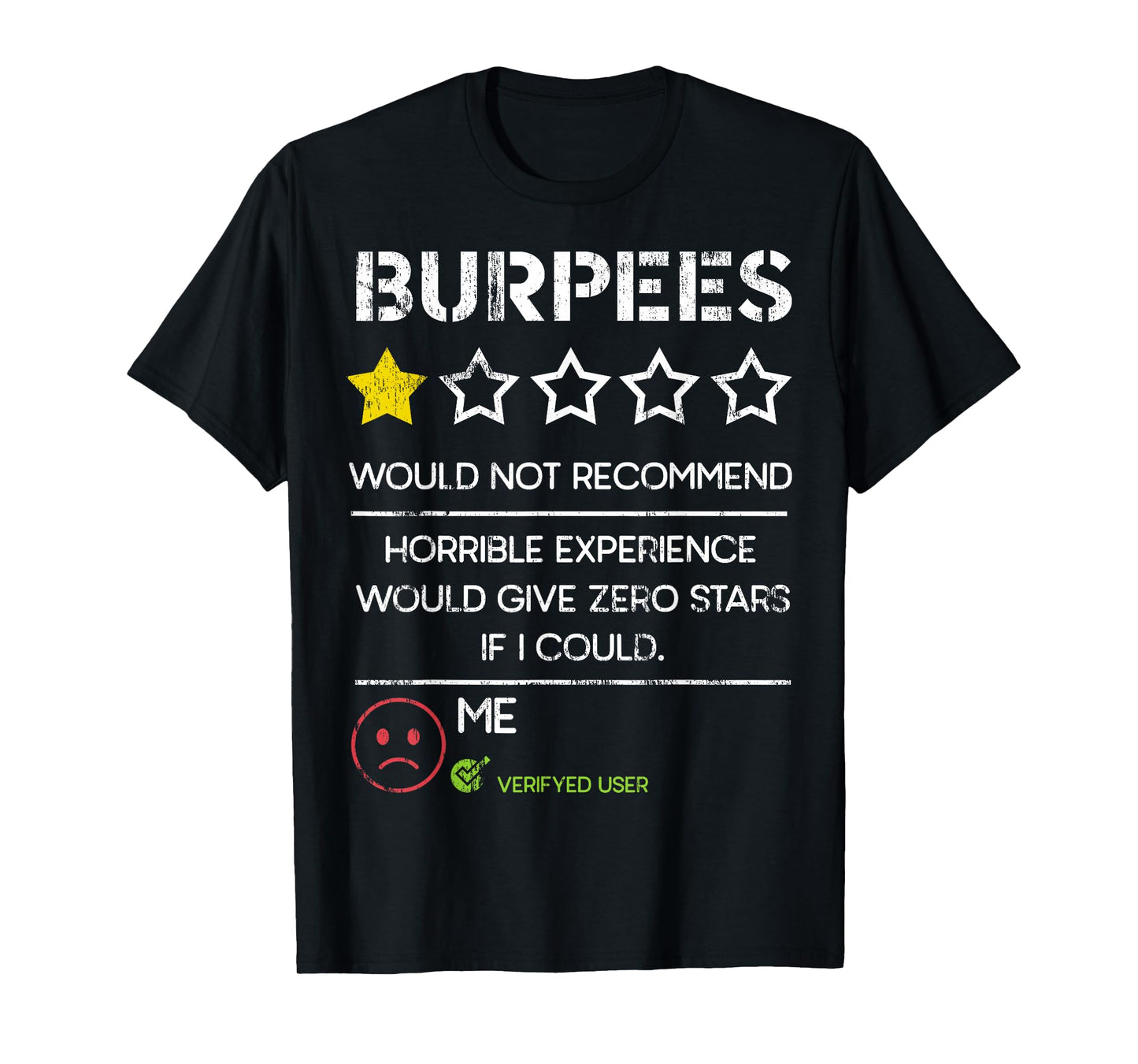 Burpees Would Not Recommend Zero Stars Funny Gym Humor T-Shirt