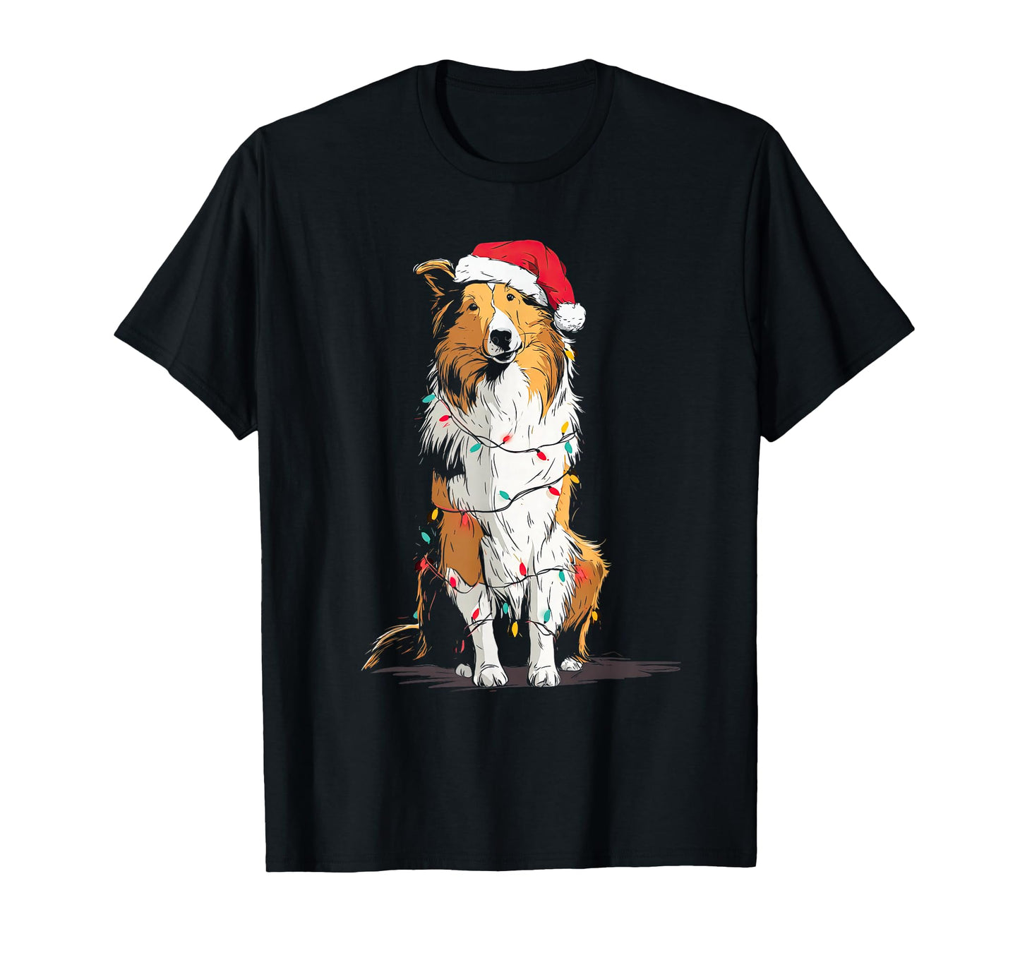 Funny Rough Collie Christmas Graphics Dog Lights Lover T-Shirt