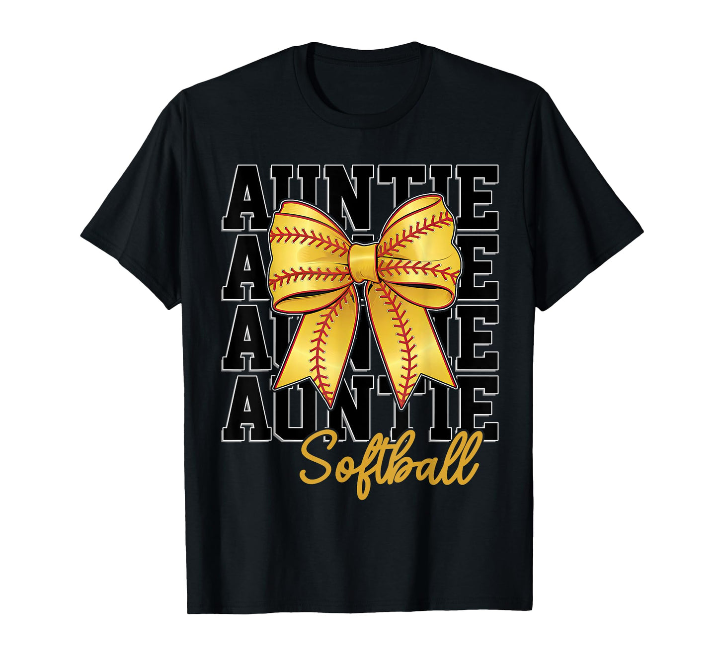 Softball Auntie Coquette Bow Biggest Fan Sport Lovers Girl T-Shirt