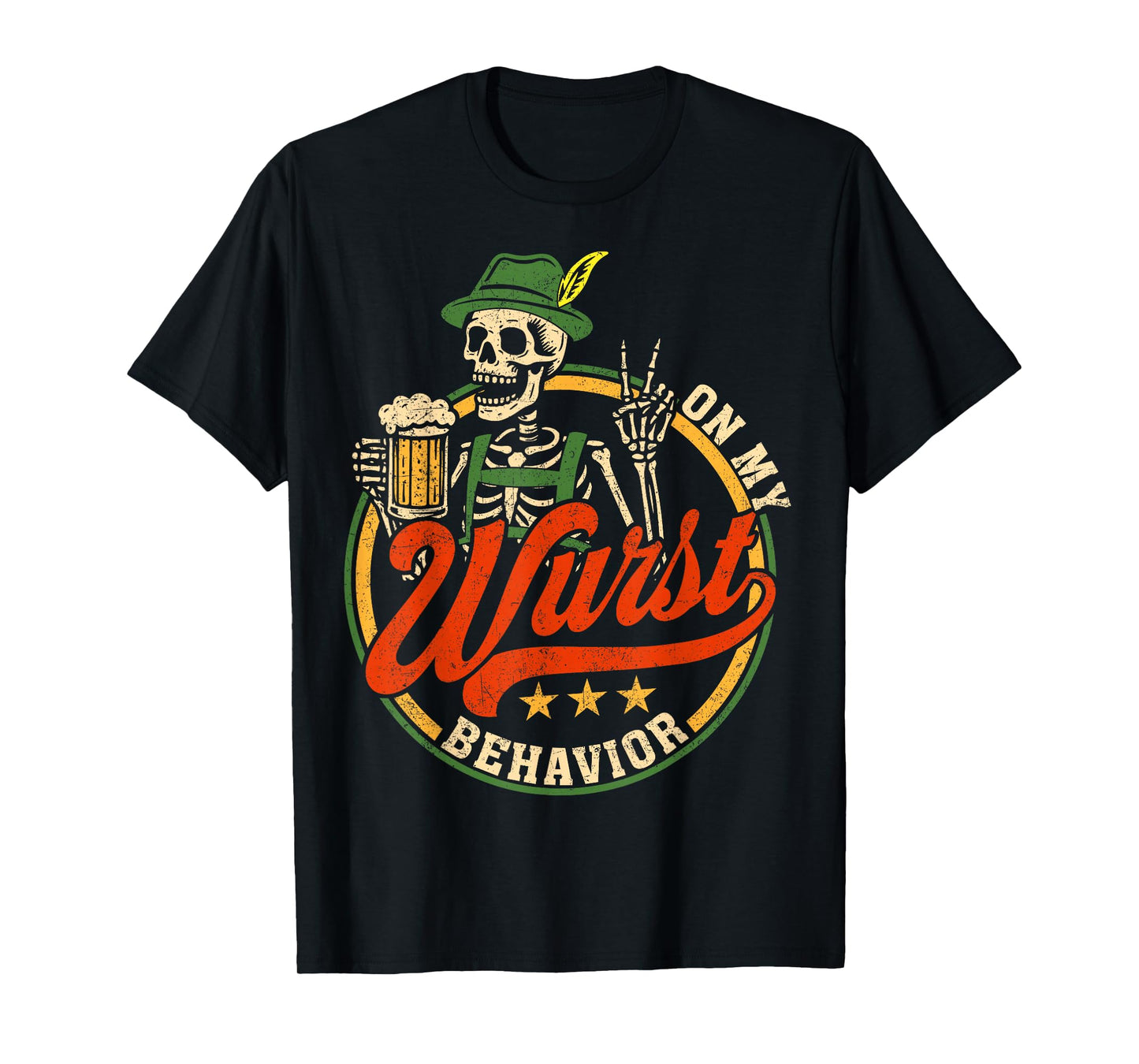 On My Wurst Behavior Funny German Skeleton Oktoberfest T-Shirt