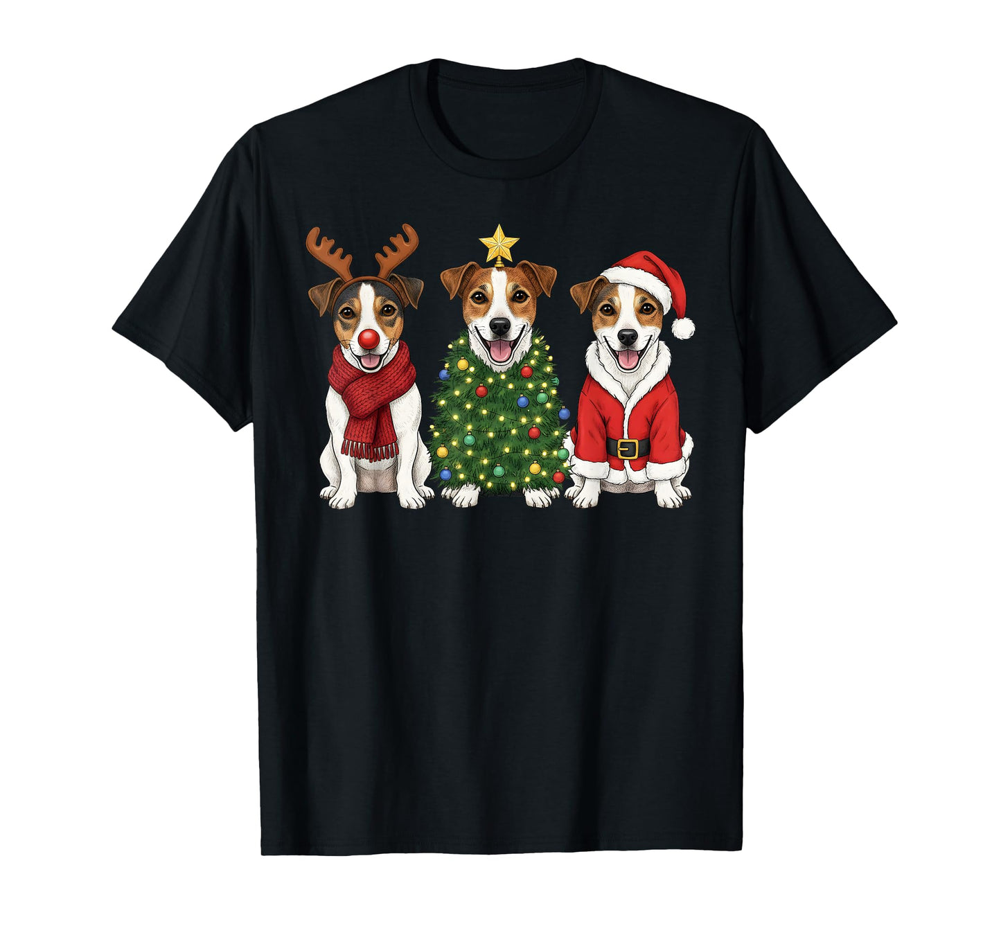Retro Christmas Jack Russell Terrier Santa Reindeer Dog T-Shirt