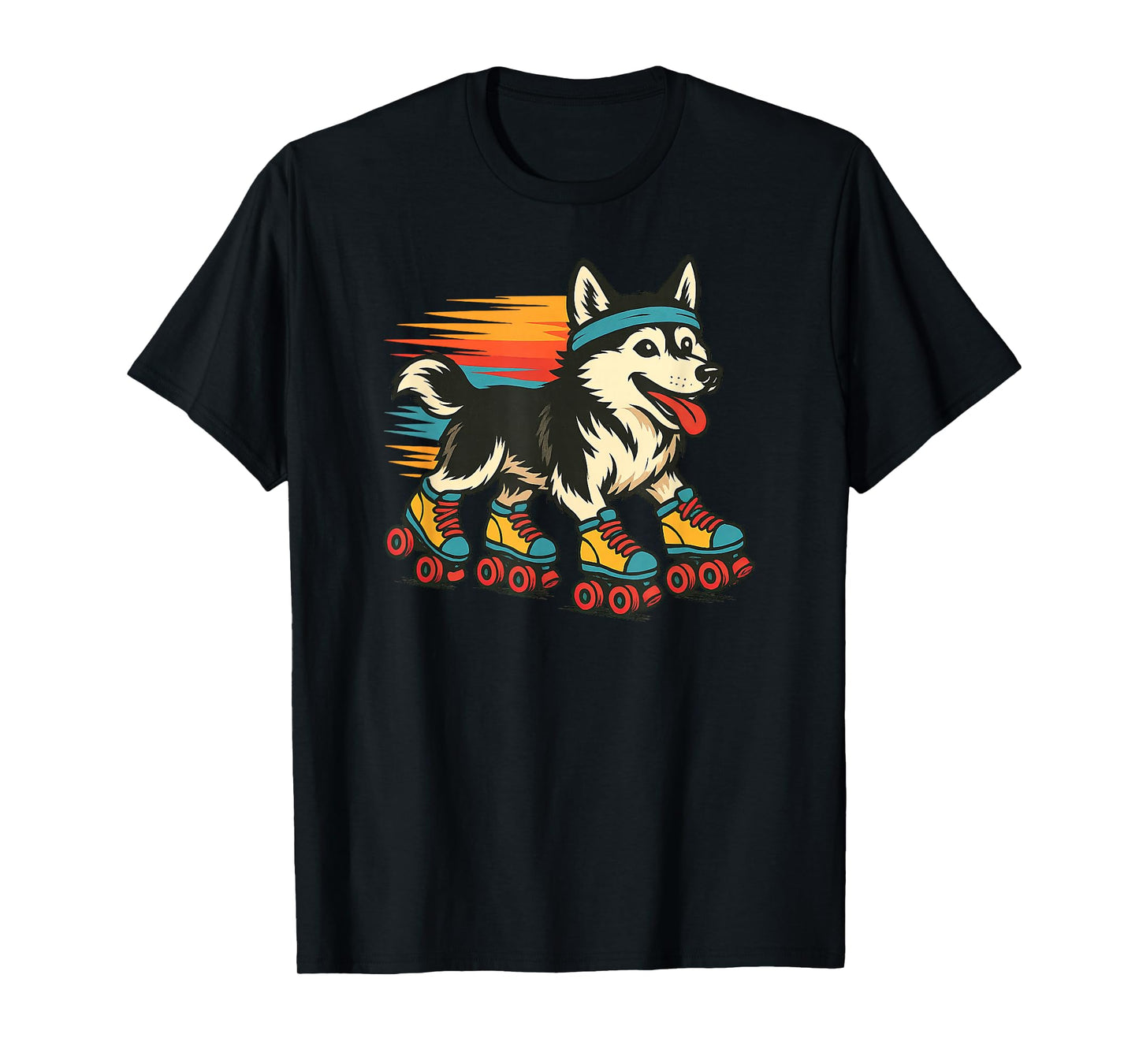Husky Roller Skating Retro Vintage Dog Lover T-Shirt