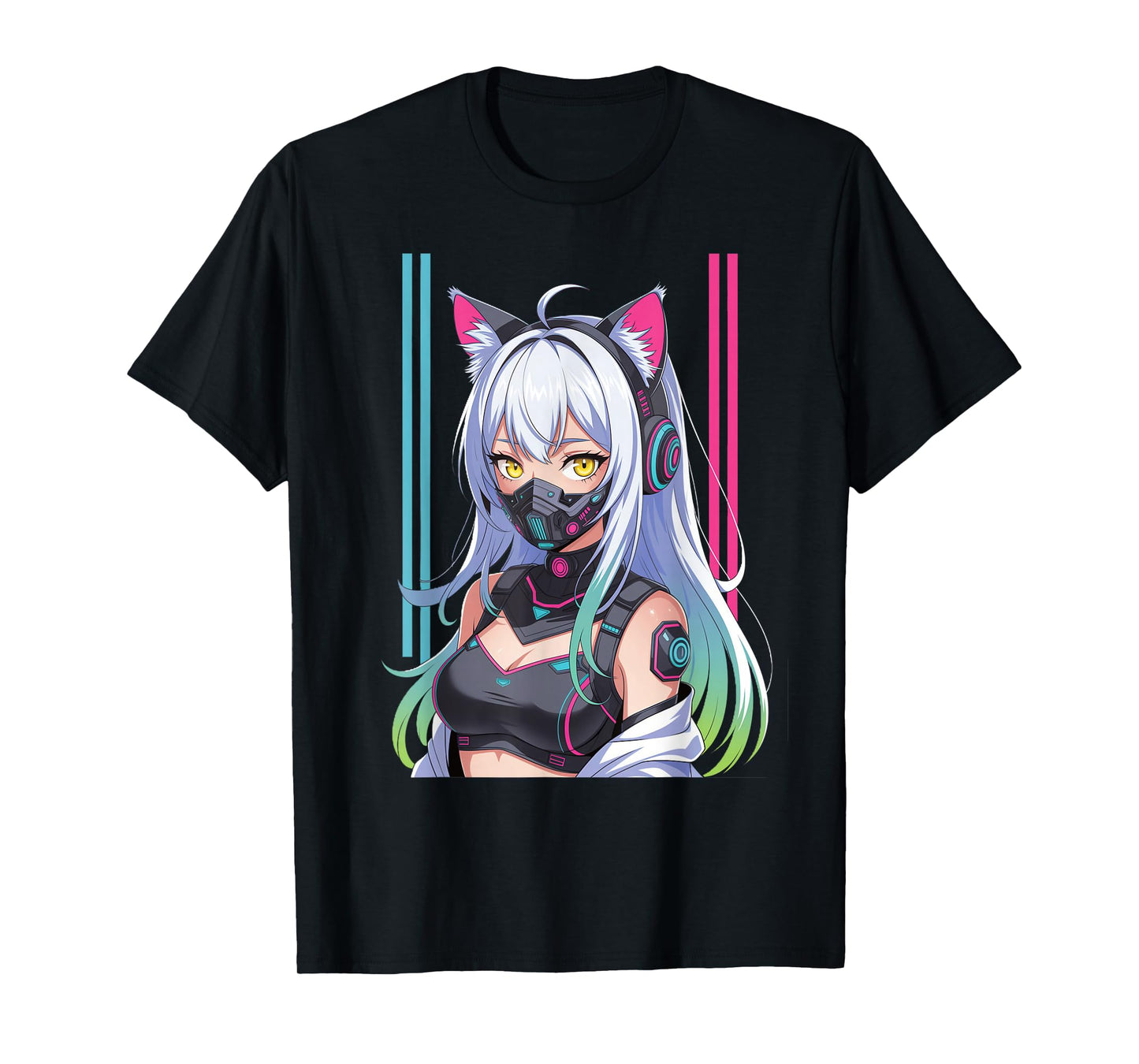 Cyberpunk Girl With Mask Sci-fi Anime Manga Cat Ears Girl T-Shirt