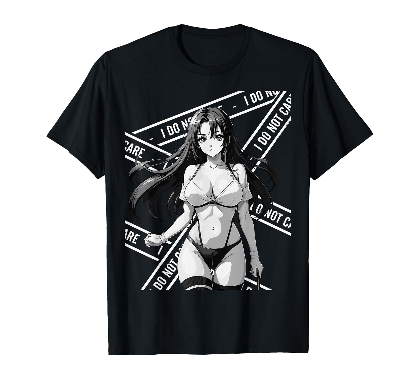 Sexy Waifu Otaku Anime Girl Japanese in Black and White Art T-Shirt