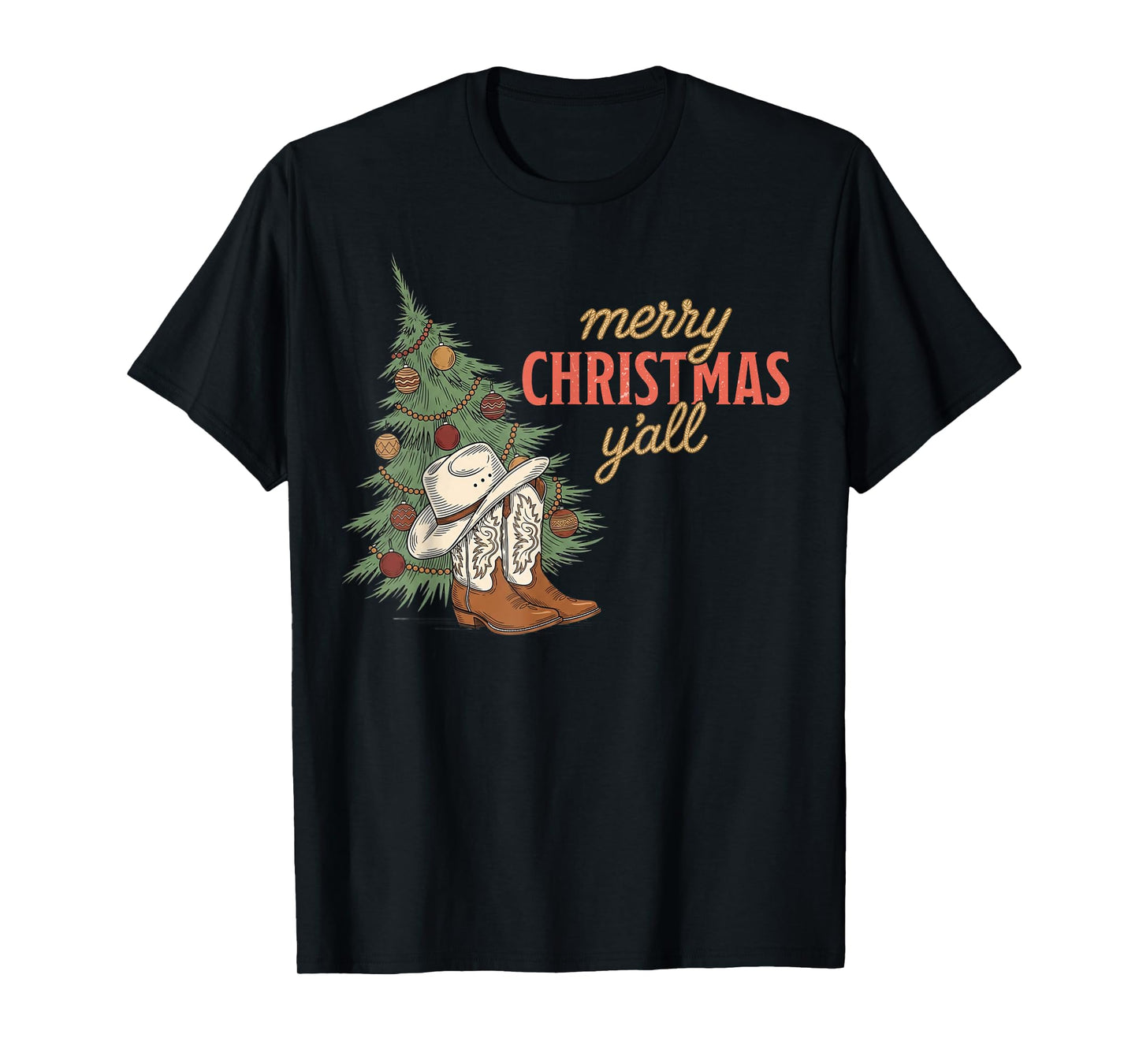 Merry Christmas Y’All Western Cowboy Holiday Men Women Kids T-Shirt