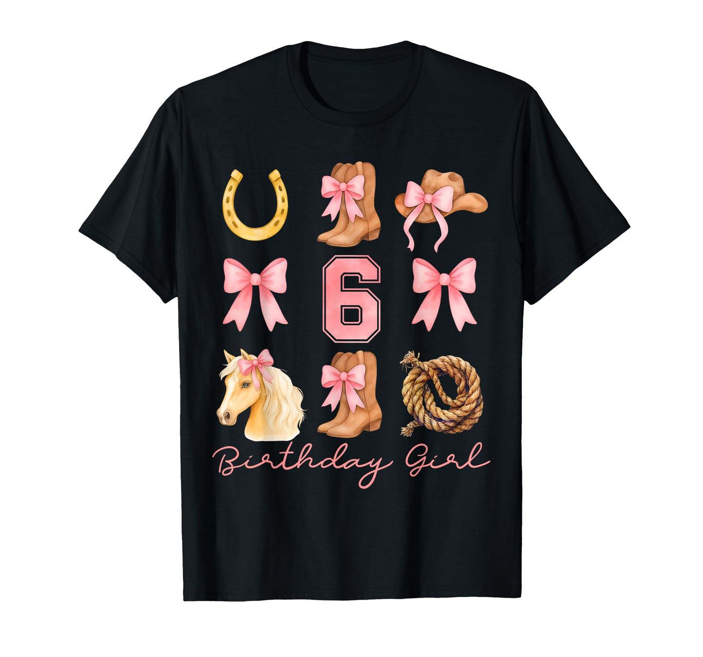 Coquette Bow 6th Birthday Girl Cowgirl 6 Year Old Western T-Shirt