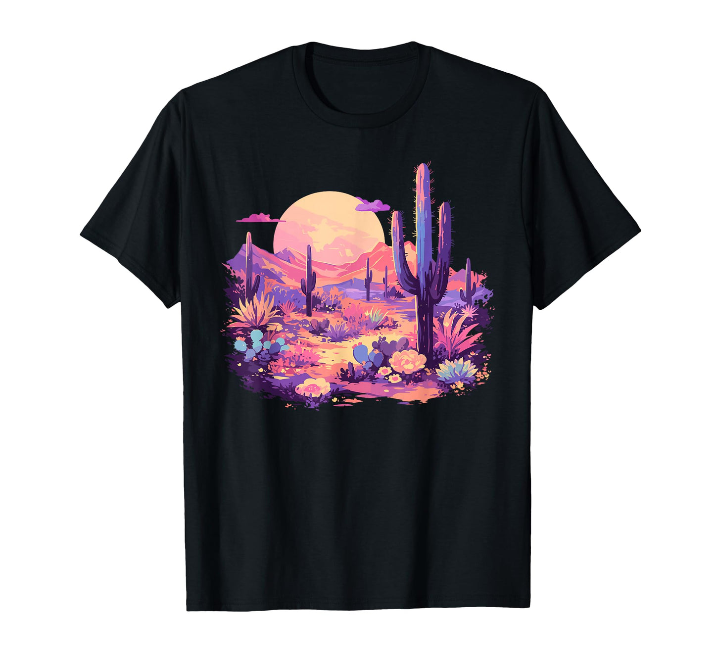 Saguaro Cactus Arizona Desert Cute Moon Pastel Purple Pink T-Shirt