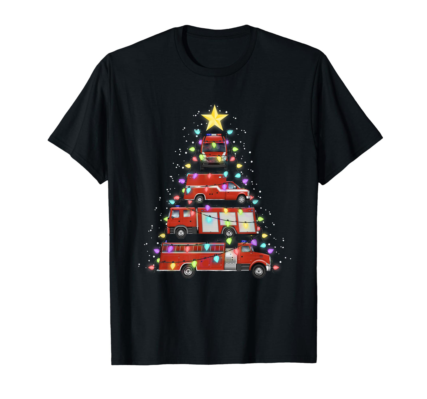 Firefighter Fire Truck Christmas Tree Santa Xmas Light Gift T-Shirt