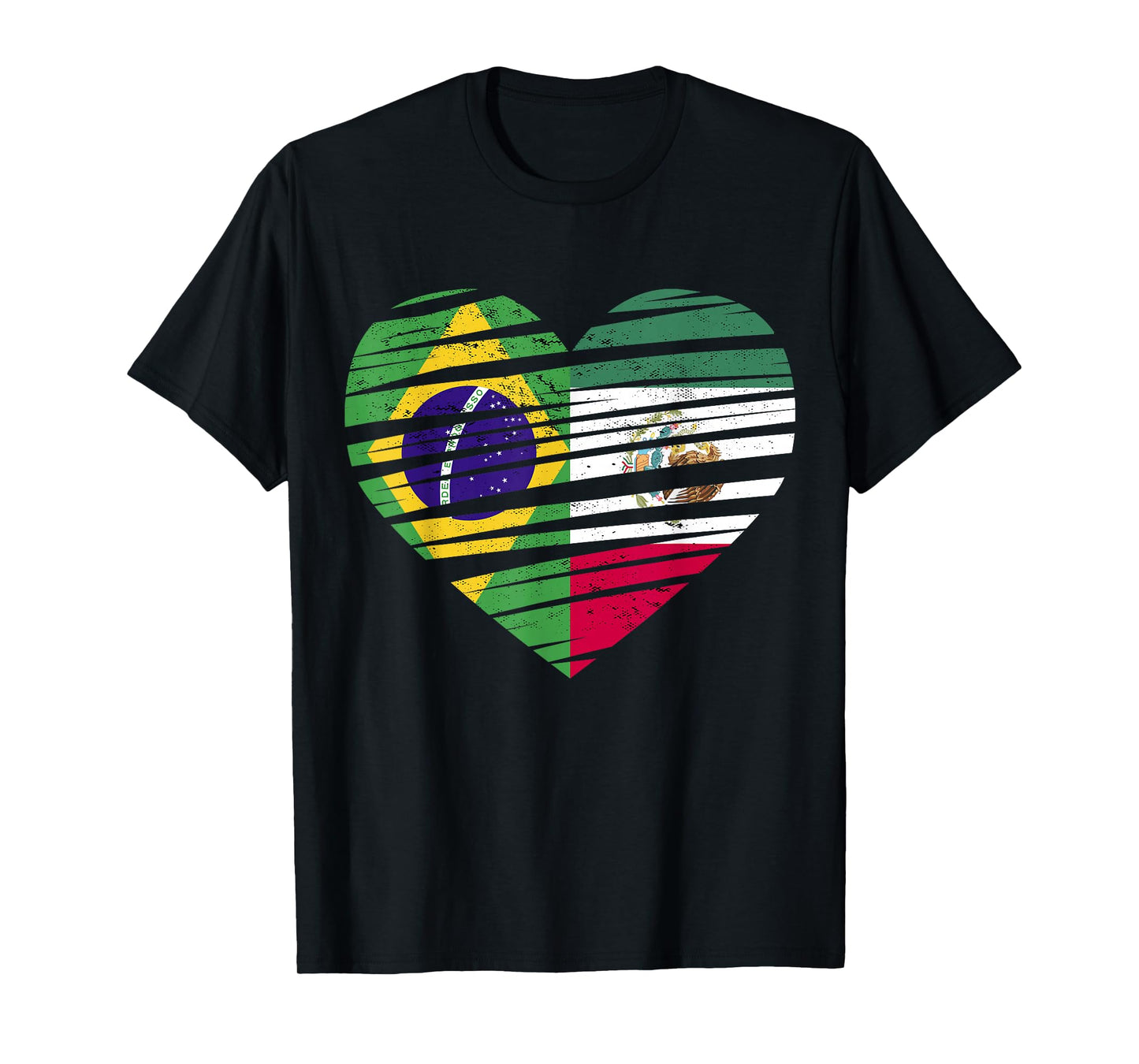 Brazil Mexico Flag Heart Hispanic Grown Brazilian Flag T-Shirt