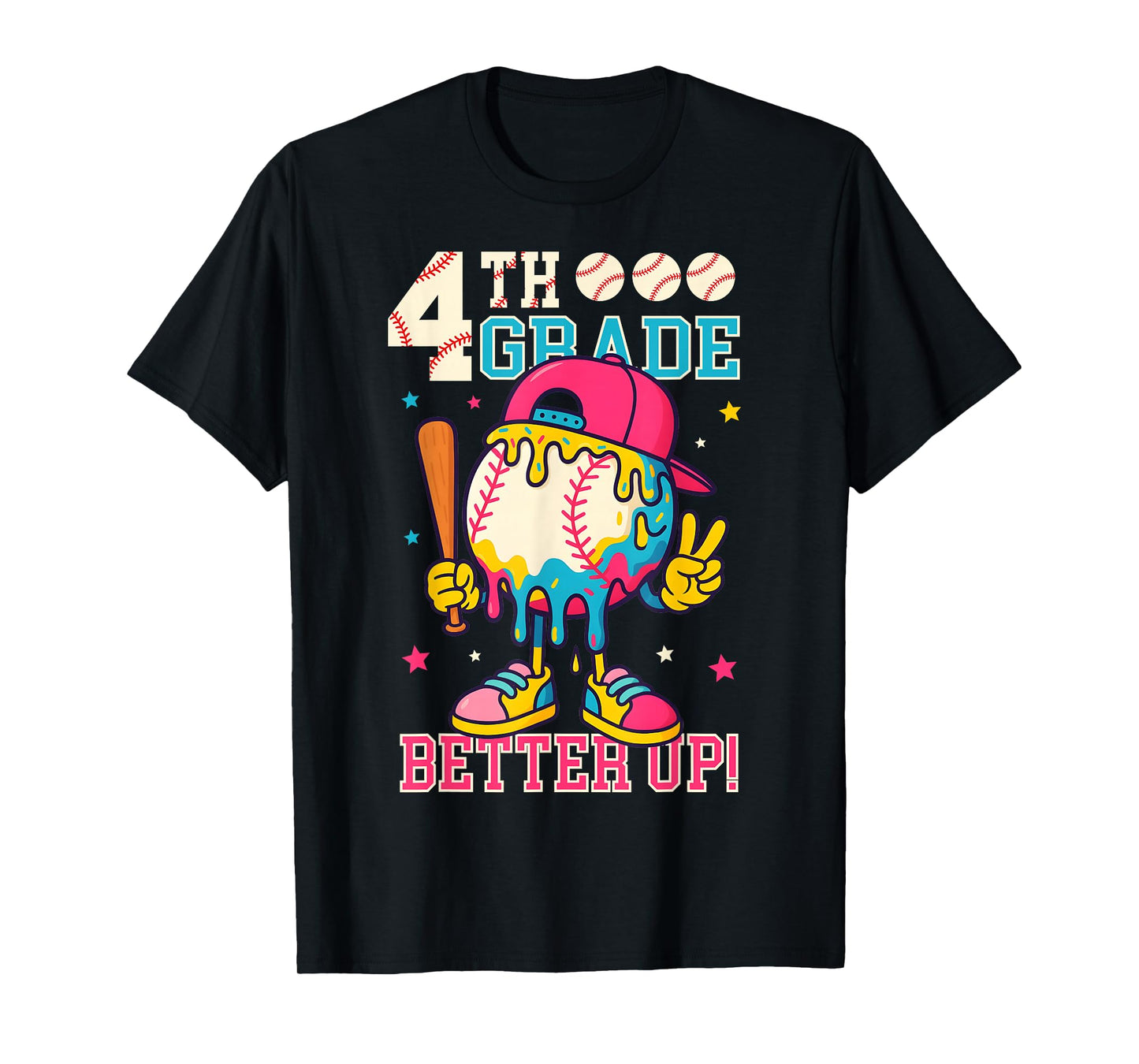 4th Grade Back To School Baseball Drip Ice Cream Game On T-Shirt