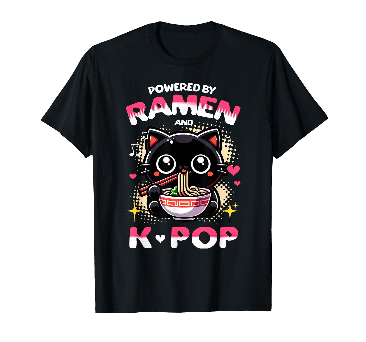 Powered by Ramen and K Pop Funny Anime Korean Music Manga T-Shirt