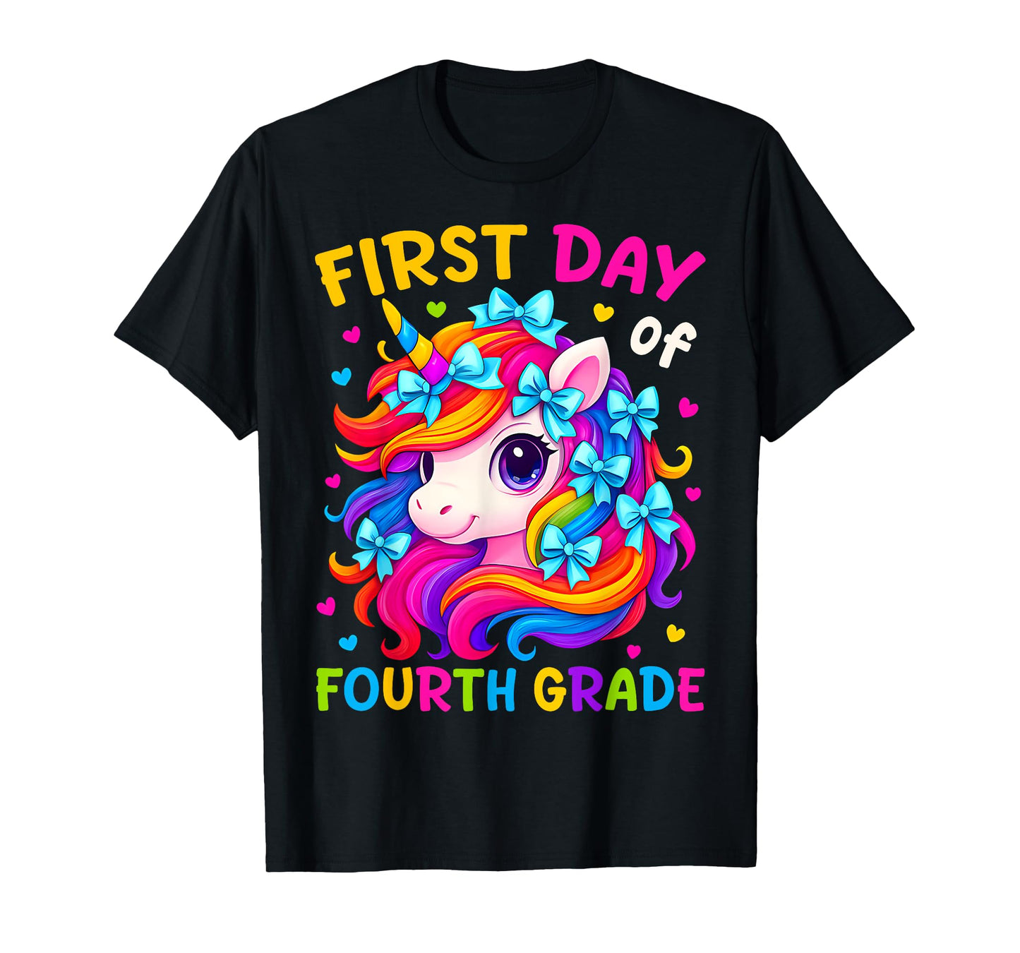 First Day of 4th Grade Kids Girl Bow Unicorn Back To School T-Shirt