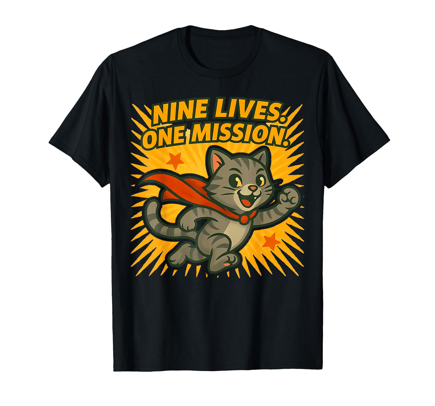 Nine Lives One Mission Cat Superhero T-Shirt