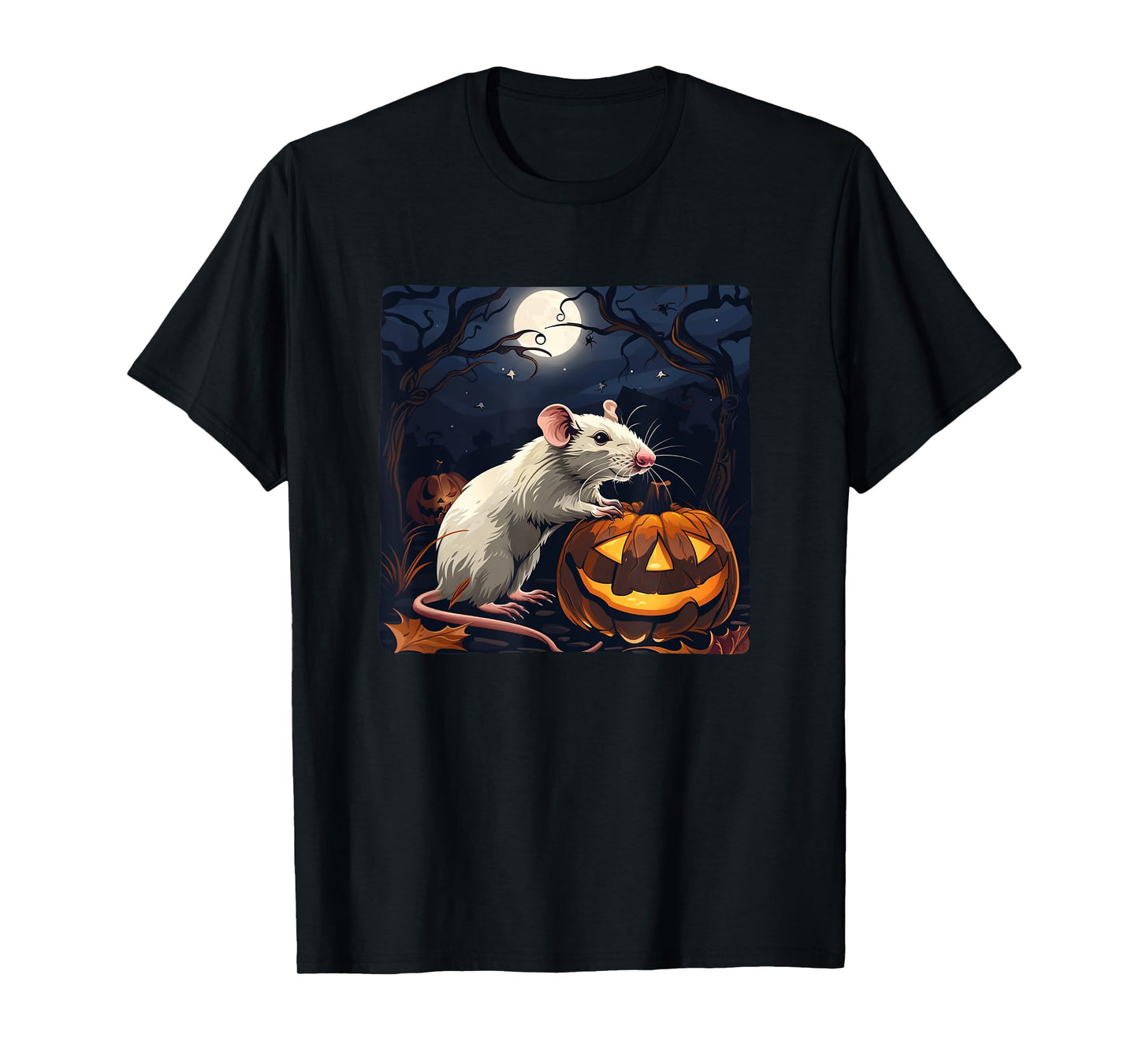 Spooky White Rat with Pumpkin for Halloween Fun T-Shirt