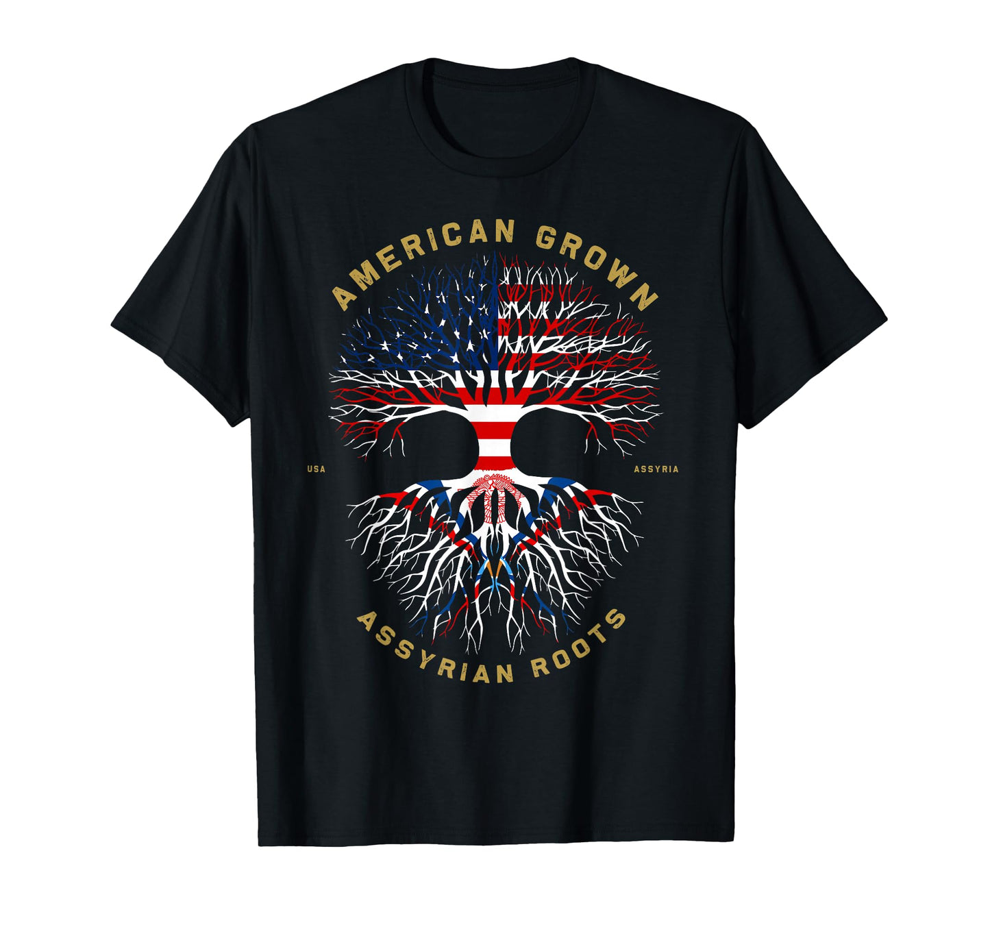 American Grown With Assyrian Roots Tree USA Flag Gifts Idea T-Shirt