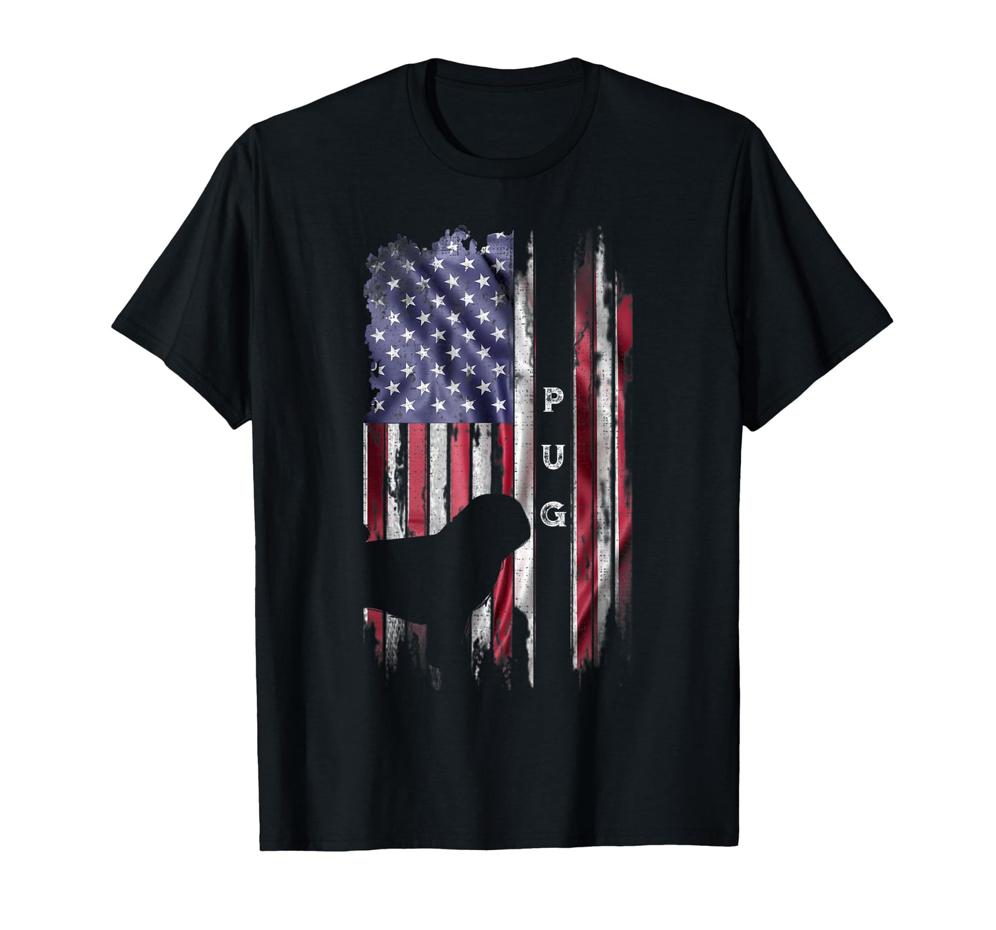 Vintage USA American Flag Pug Dog Lover Silhouette T-Shirt for Women Kids Men