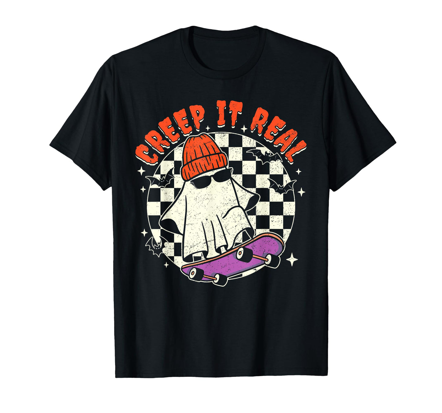 Halloween Ghost Creep It Real Skateboarding Retro Costume T-Shirt
