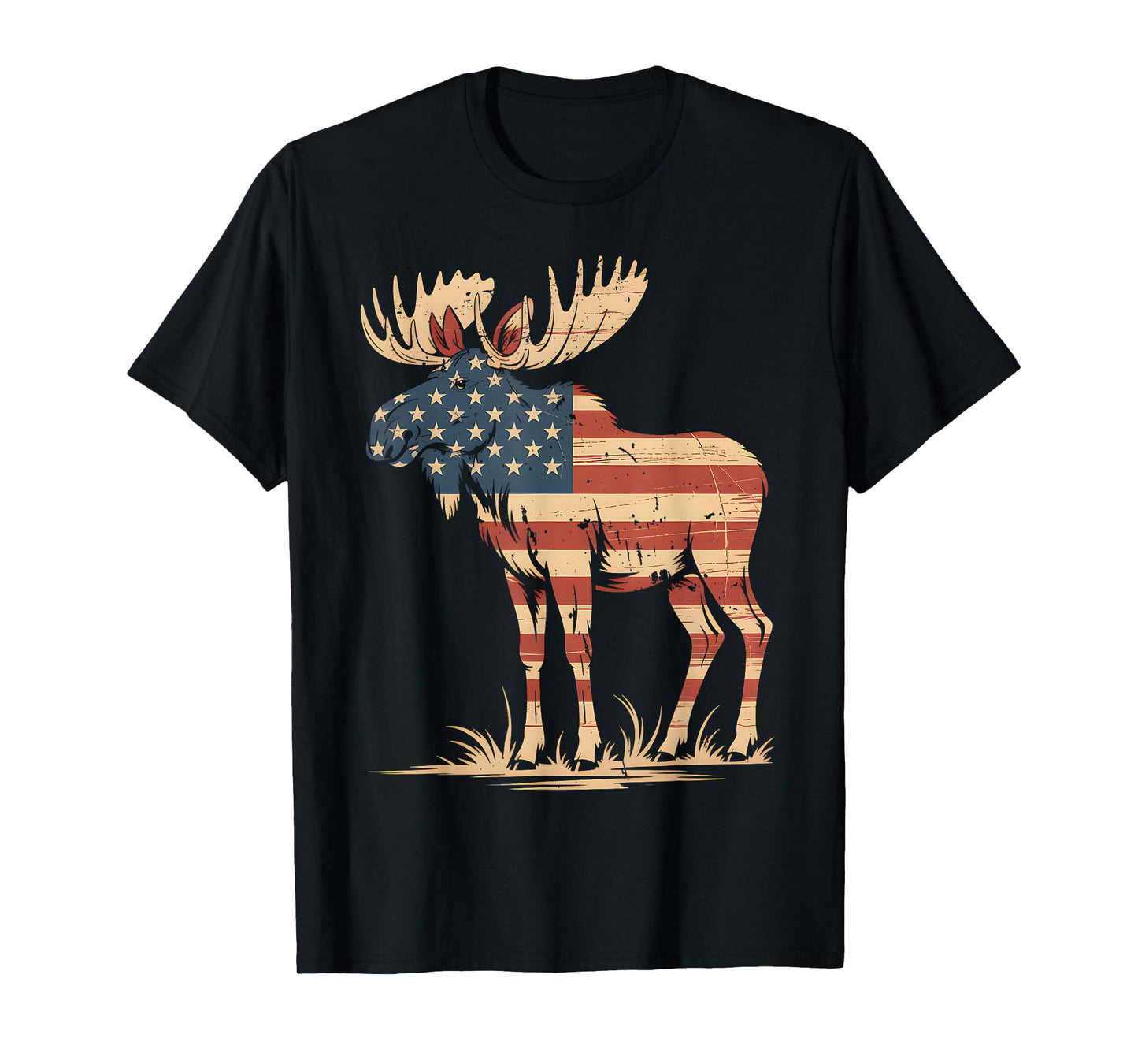 Moose American USA Flag Retro Vintage for Women Kids Men T-Shirt