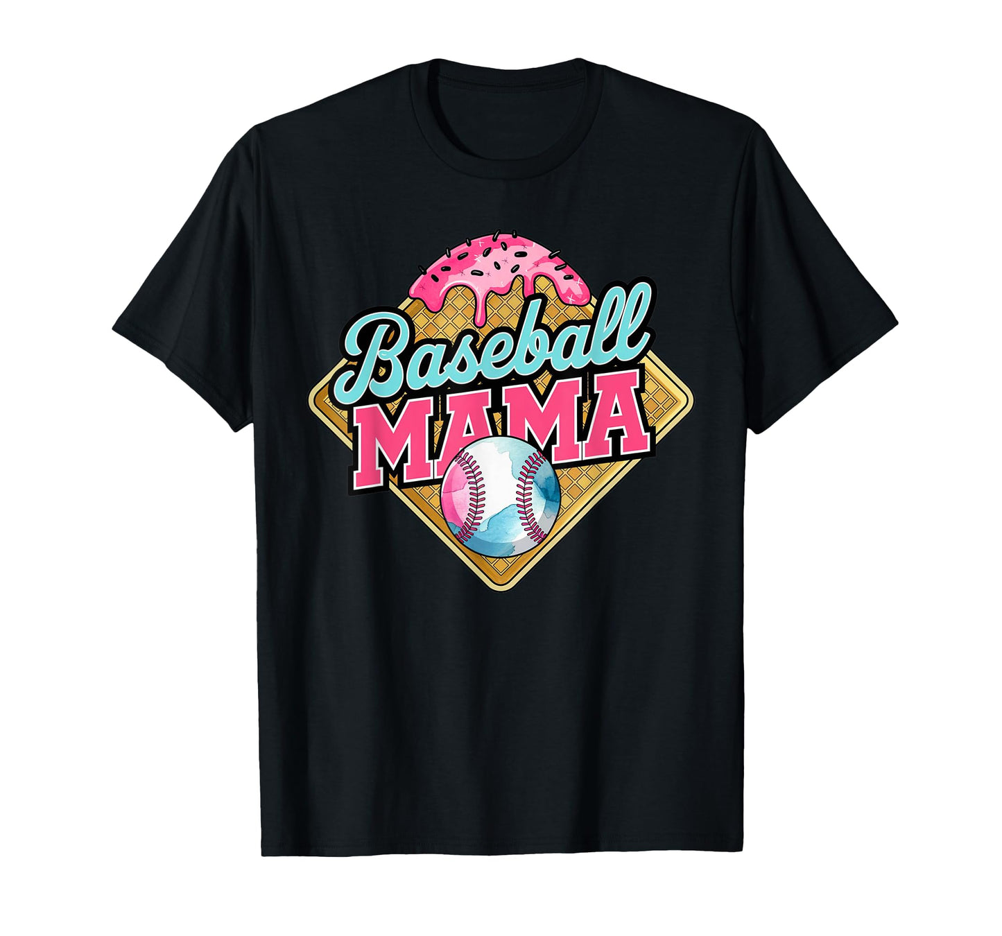 Baseball Mama Home Plate Ice Cream Drip Mother's day Funny T-Shirt