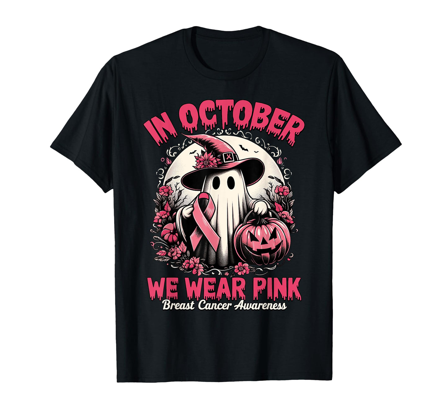Breast Cancer Shirts Women Halloween In October We Wear Pink T-Shirt