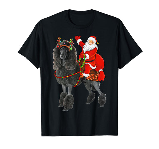 Family Matching Funny Santa Riding Standard Poodle Christmas T-Shirt