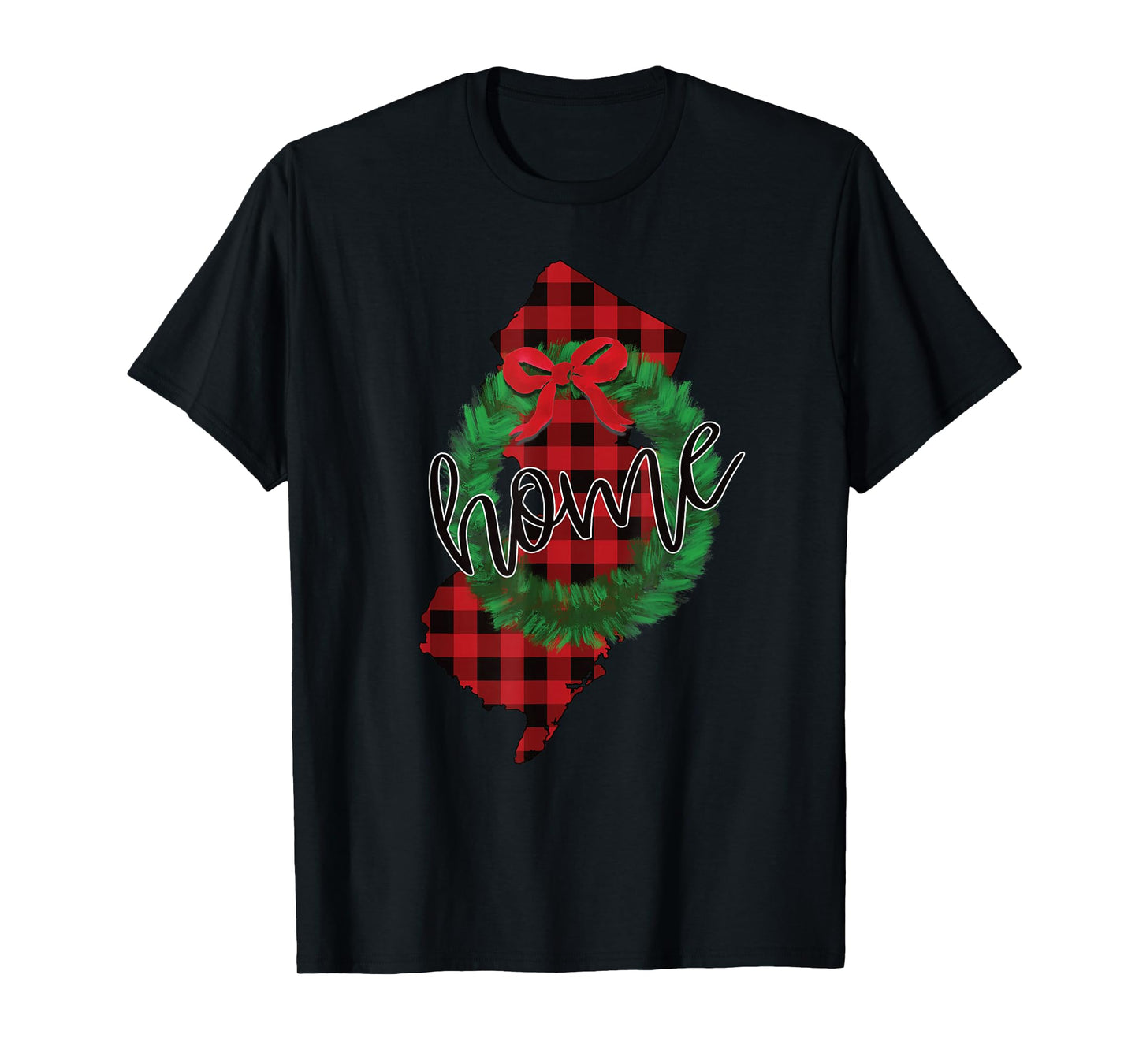 New Jersey Buffalo Plaid Christmas Home Wreath Retro T-Shirt