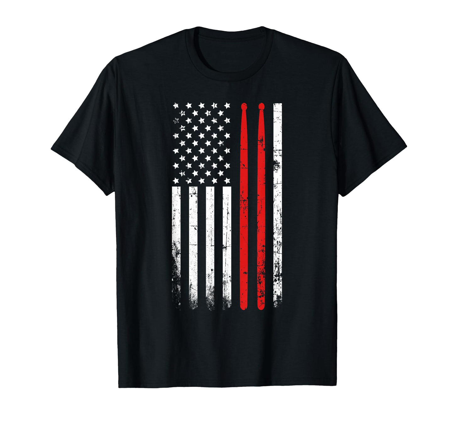 Drum sticks on a vintage American flag T-shirt for Drummers T-Shirt