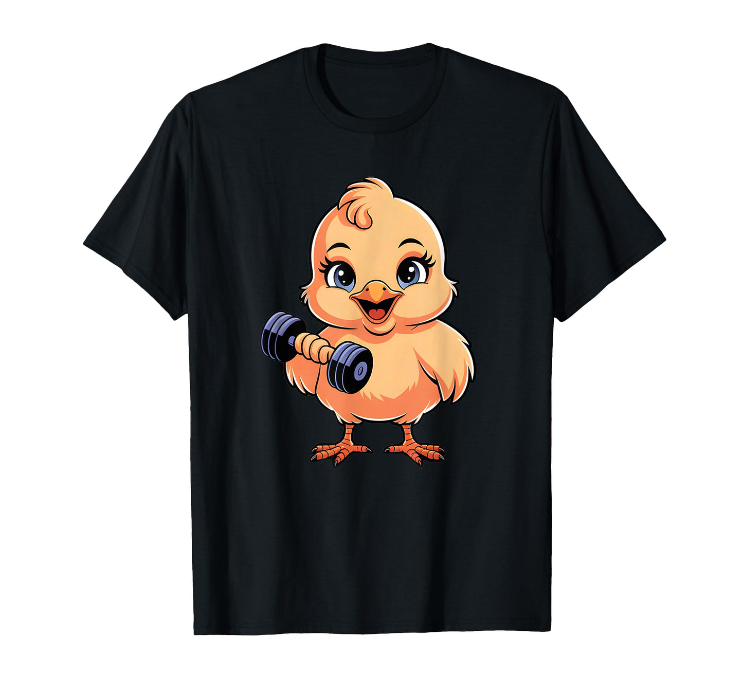 Cute Cartoon Chick Lifting Weights Funny T-Shirt