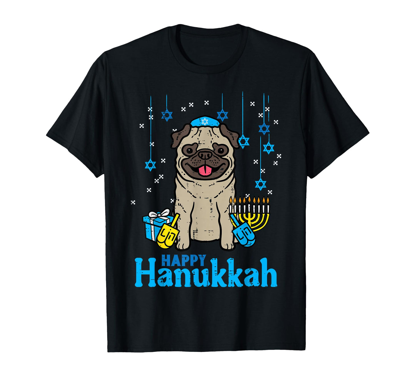 Happy Hanukkah Dog Pug Cute Chanukah Jewish Men Women Kids T-Shirt