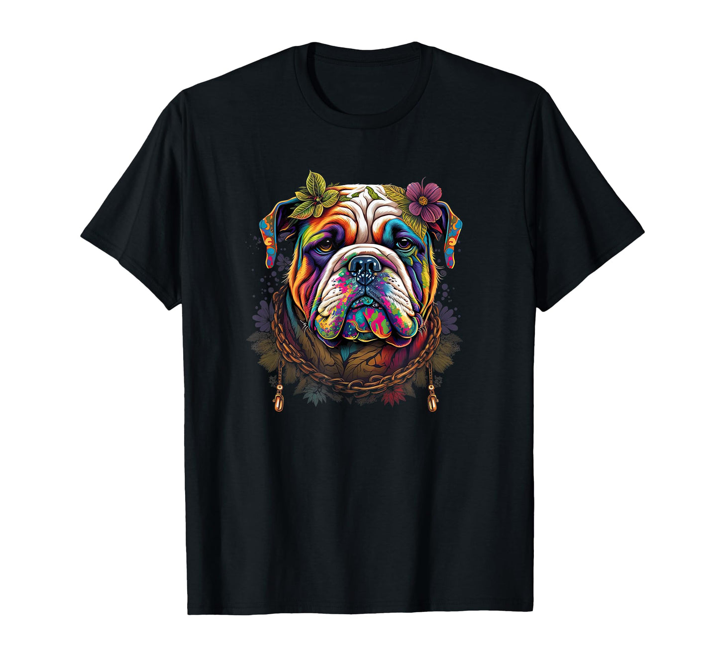 Funny Bulldog Dog Hippie Men Women Girls Kids T-Shirt