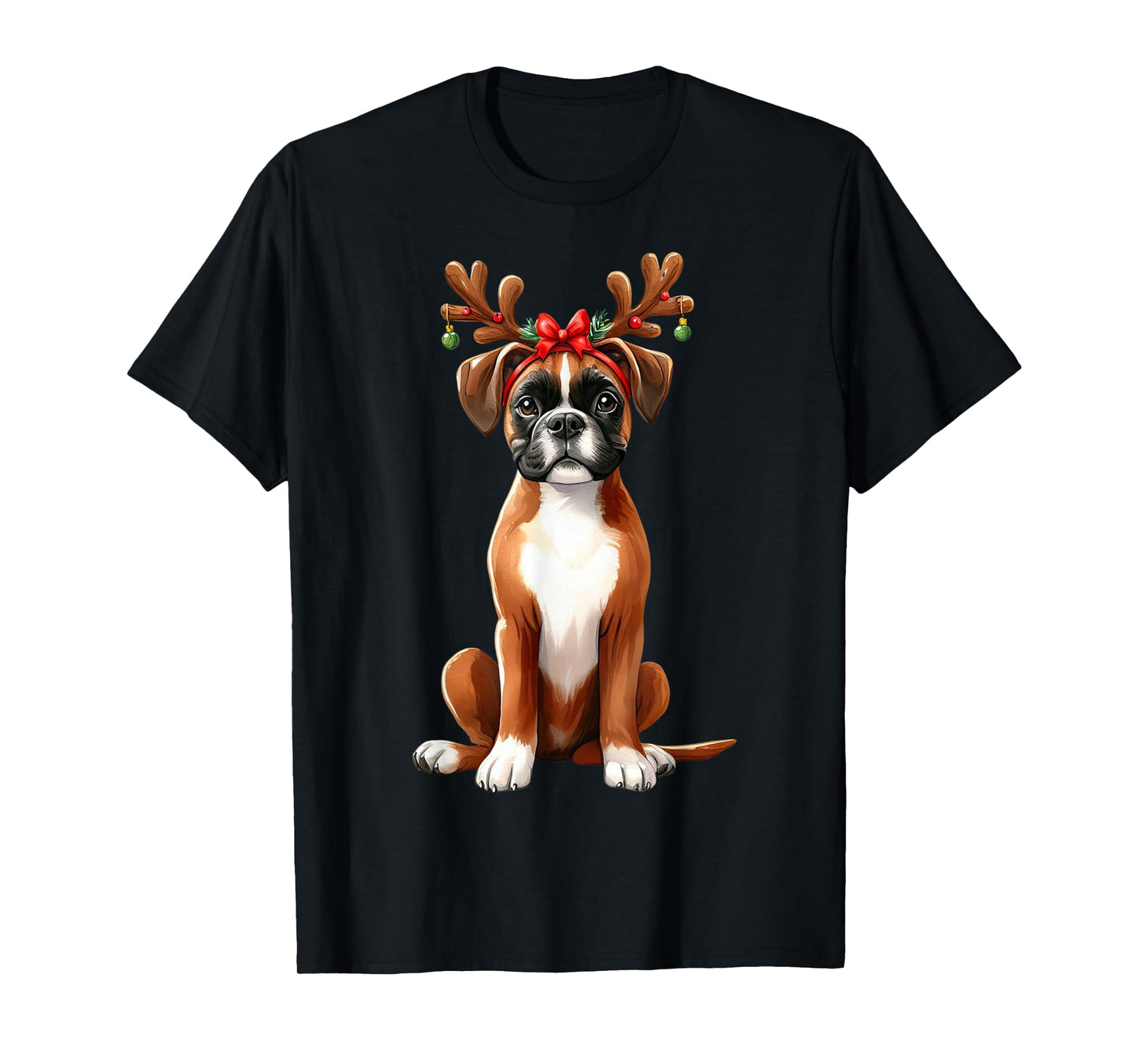 Boxer Reindeer Santa Hat Xmas Lights Christmas Xmas Dog Men Women T-Shirt